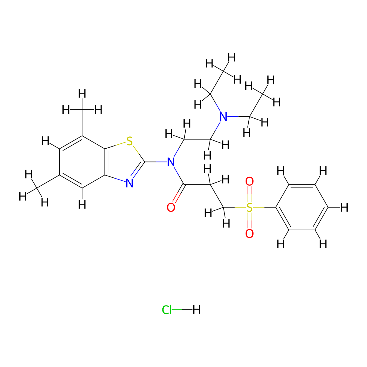 3-(Benzenesulfonyl)-N-[2-(diethylamino)ethyl]-N-(5,7-dimethyl-1,3-benzothiazol-2-YL)propanamide hydrochloride molecular structure, CAS 1135199-73-3