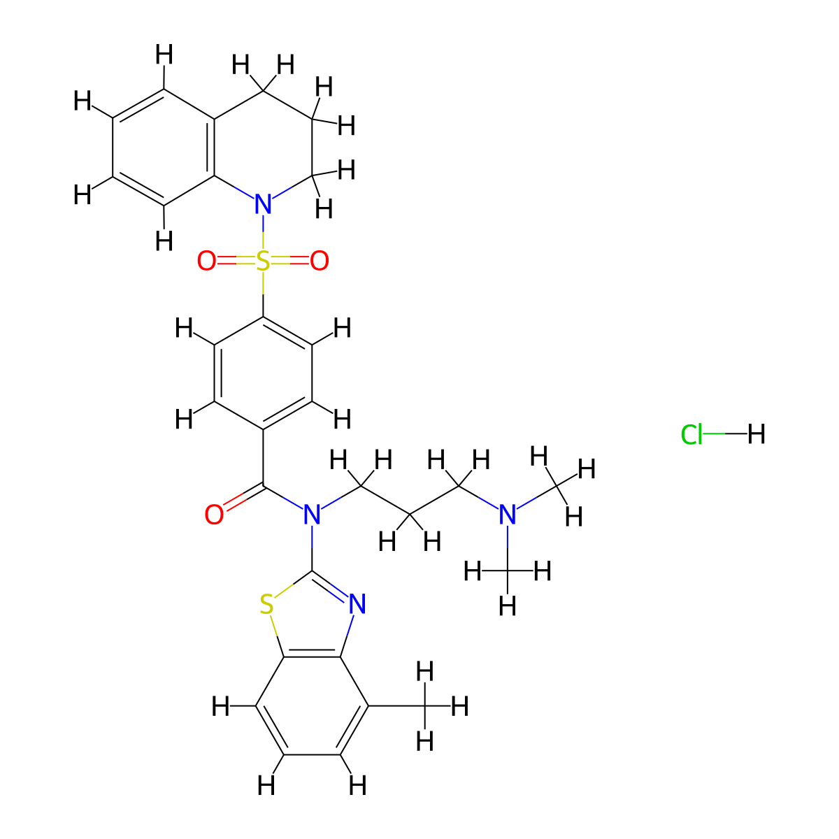 N-[3-(dimethylamino)propyl]-N-(4-methyl-1,3-benzothiazol-2-yl)-4-(1,2,3,4-tetrahydroquinoline-1-sulfonyl)benzamide hydrochloride molecular structure, CAS 1135199-84-6