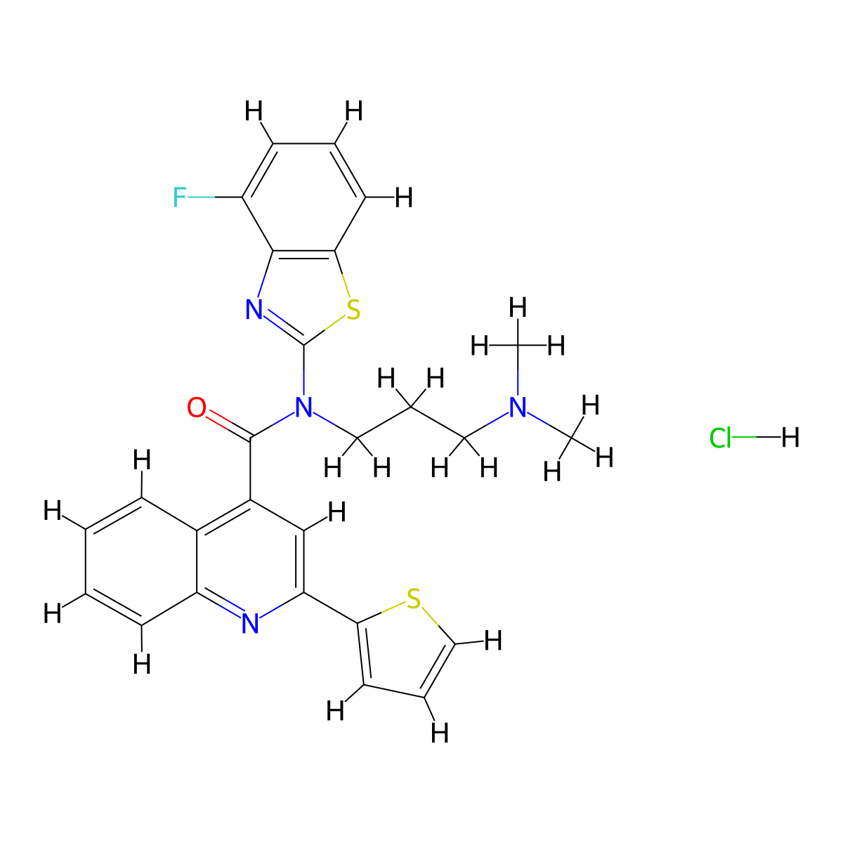 N-[3-(Dimethylamino)propyl]-N-(4-fluoro-1,3-benzothiazol-2-YL)-2-(thiophen-2-YL)quinoline-4-carboxamide hydrochloride molecular structure, CAS 1135200-52-0