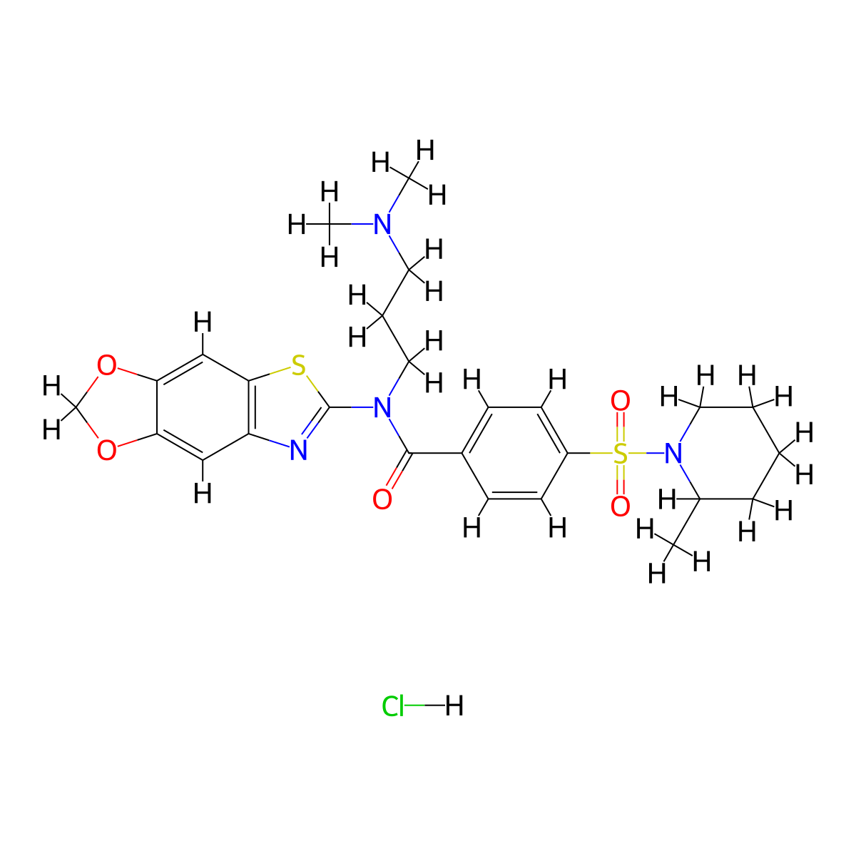 N-[3-(dimethylamino)propyl]-N-{4,6-dioxa-10-thia-12-azatricyclo[7.3.0.0^{3,7}]dodeca-1(9),2,7,11-tetraen-11-yl}-4-[(2-methylpiperidin-1-yl)sulfonyl]benzamide hydrochloride molecular structure, CAS 1135200-77-9