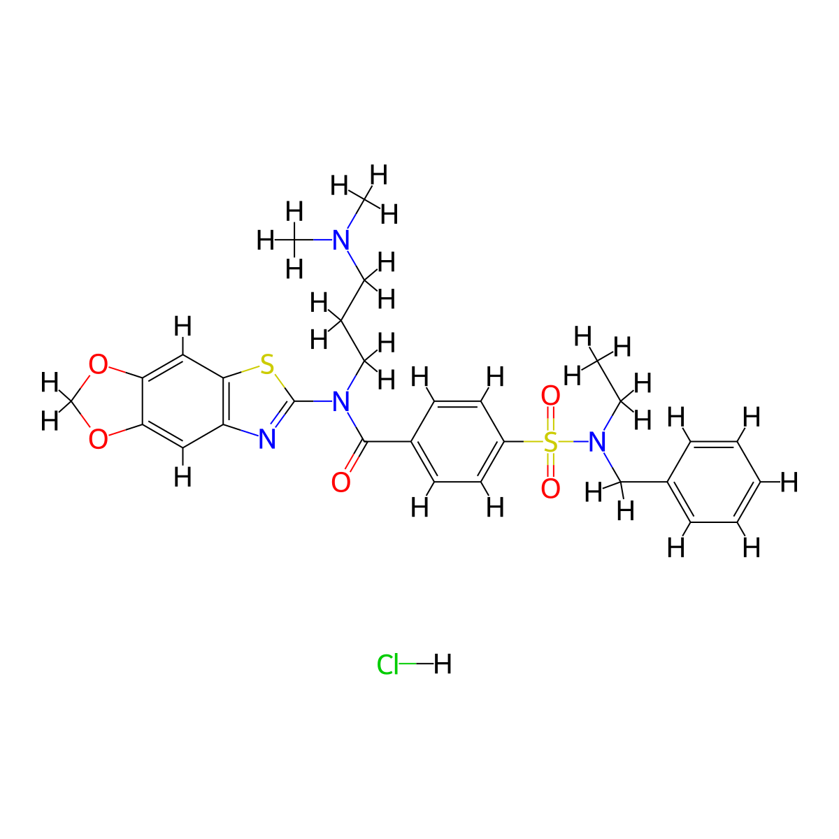 4-[benzyl(ethyl)sulfamoyl]-N-[3-(dimethylamino)propyl]-N-{4,6-dioxa-10-thia-12-azatricyclo[7.3.0.0^{3,7}]dodeca-1(9),2,7,11-tetraen-11-yl}benzamide hydrochloride molecular structure, CAS 1135202-24-2