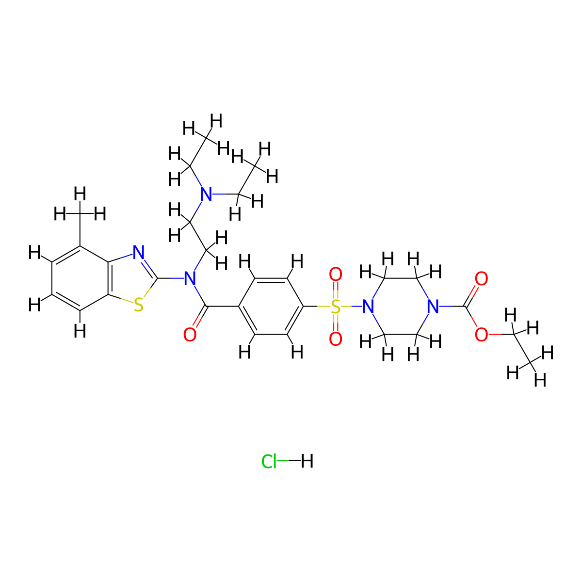 Ethyl 4-(4-{[2-(diethylamino)ethyl](4-methyl-1,3-benzothiazol-2-YL)carbamoyl}benzenesulfonyl)piperazine-1-carboxylate hydrochloride molecular structure, CAS 1135203-66-5