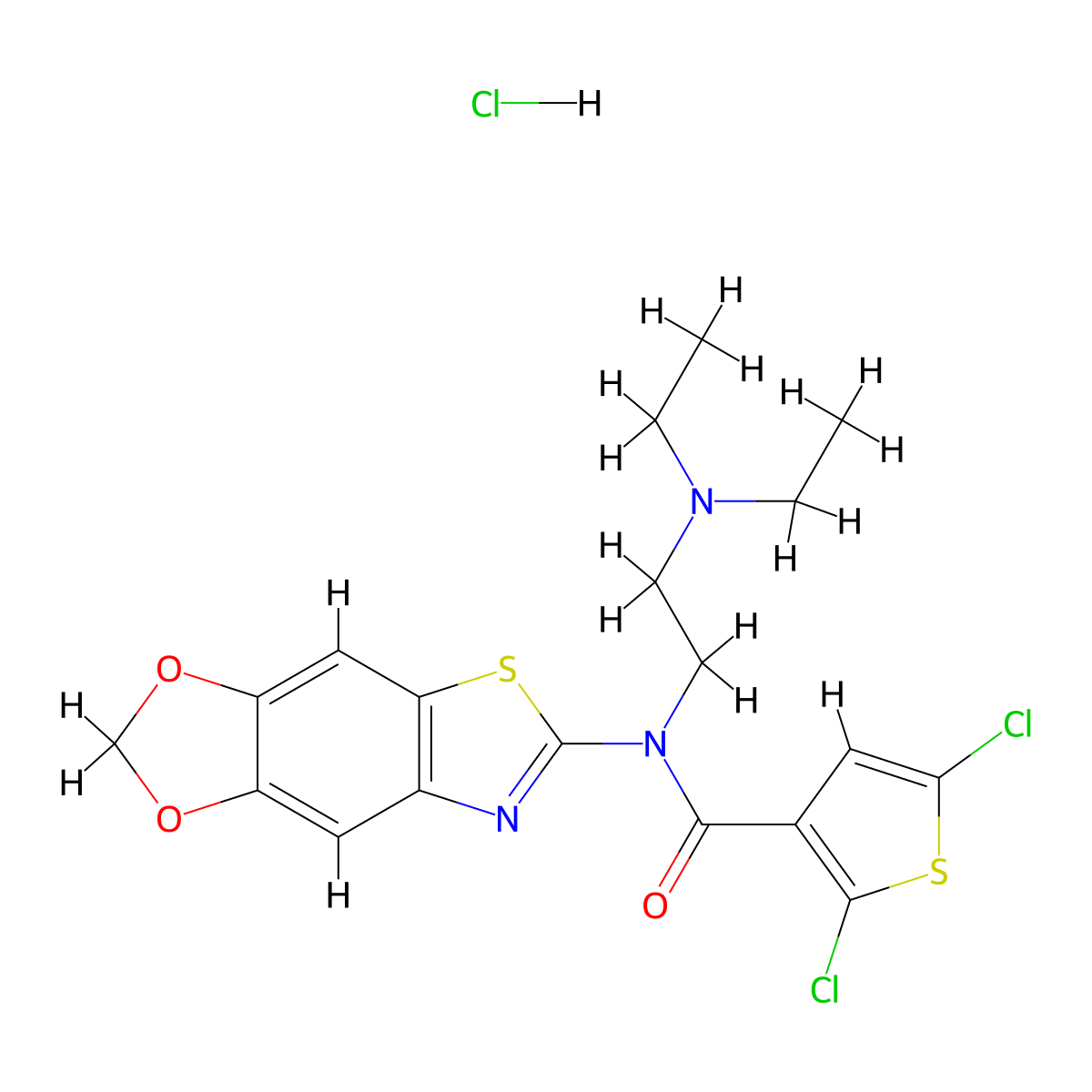 2,5-dichloro-N-[2-(diethylamino)ethyl]-N-{4,6-dioxa-10-thia-12-azatricyclo[7.3.0.0^{3,7}]dodeca-1(9),2,7,11-tetraen-11-yl}thiophene-3-carboxamide hydrochloride molecular structure, CAS 1135204-76-0