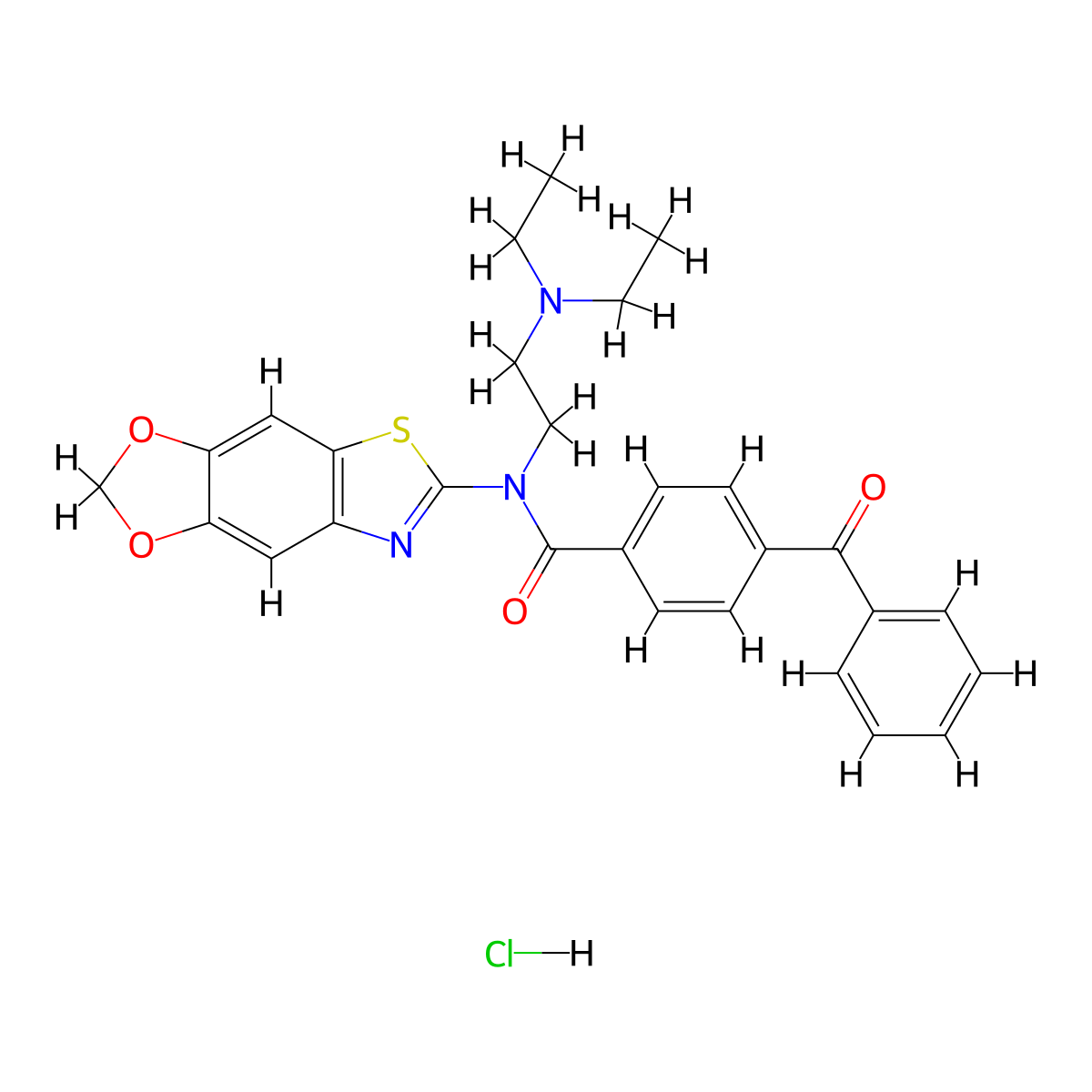 4-benzoyl-N-[2-(diethylamino)ethyl]-N-{4,6-dioxa-10-thia-12-azatricyclo[7.3.0.0^{3,7}]dodeca-1(9),2,7,11-tetraen-11-yl}benzamide hydrochloride molecular structure, CAS 1135205-37-6