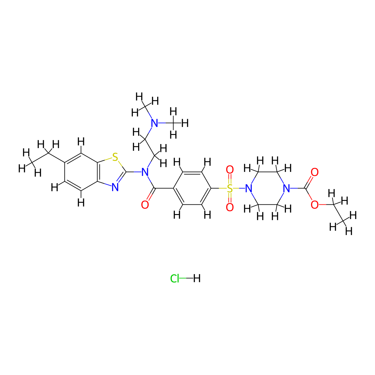 Ethyl 4-(4-{[2-(dimethylamino)ethyl](6-ethyl-1,3-benzothiazol-2-YL)carbamoyl}benzenesulfonyl)piperazine-1-carboxylate hydrochloride molecular structure, CAS 1135205-66-1