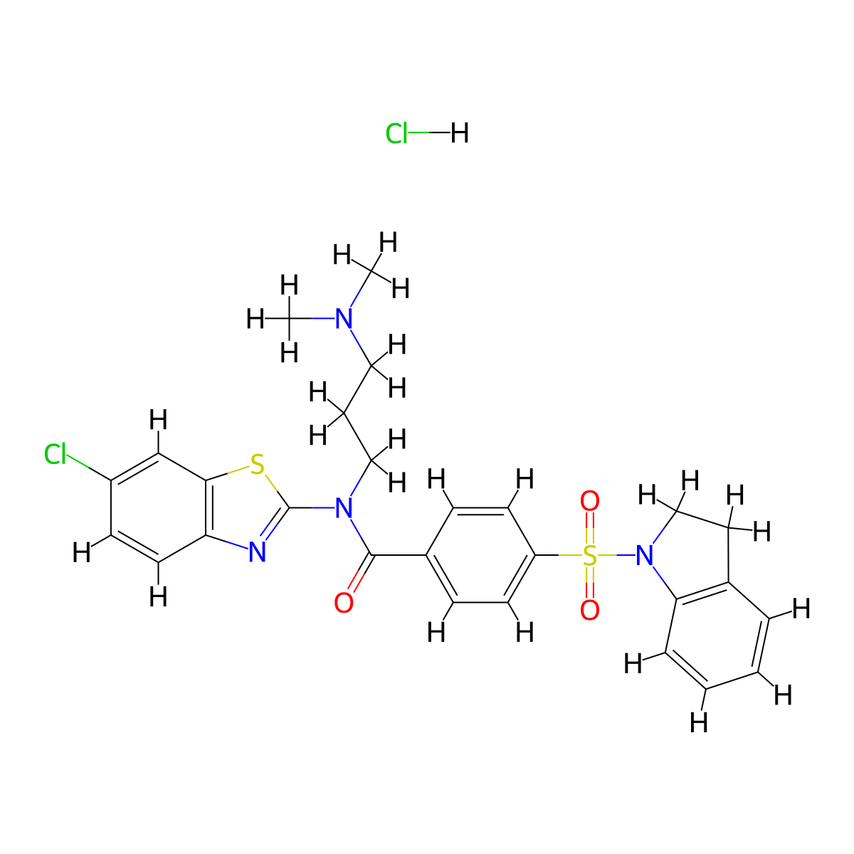 N-(6-chloro-1,3-benzothiazol-2-yl)-4-(2,3-dihydro-1H-indole-1-sulfonyl)-N-[3-(dimethylamino)propyl]benzamide hydrochloride molecular structure, CAS 1135206-37-9
