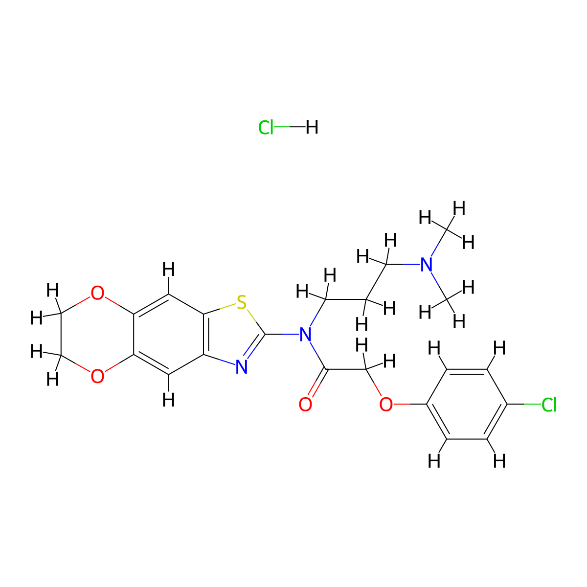 2-(4-chlorophenoxy)-N-[3-(dimethylamino)propyl]-N-{10,13-dioxa-4-thia-6-azatricyclo[7.4.0.0^{3,7}]trideca-1,3(7),5,8-tetraen-5-yl}acetamide hydrochloride molecular structure, CAS 1135206-82-4