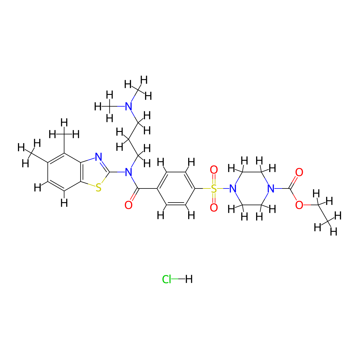 Ethyl 4-{4-[(4,5-dimethyl-1,3-benzothiazol-2-YL)[3-(dimethylamino)propyl]carbamoyl]benzenesulfonyl}piperazine-1-carboxylate hydrochloride molecular structure, CAS 1135207-39-4