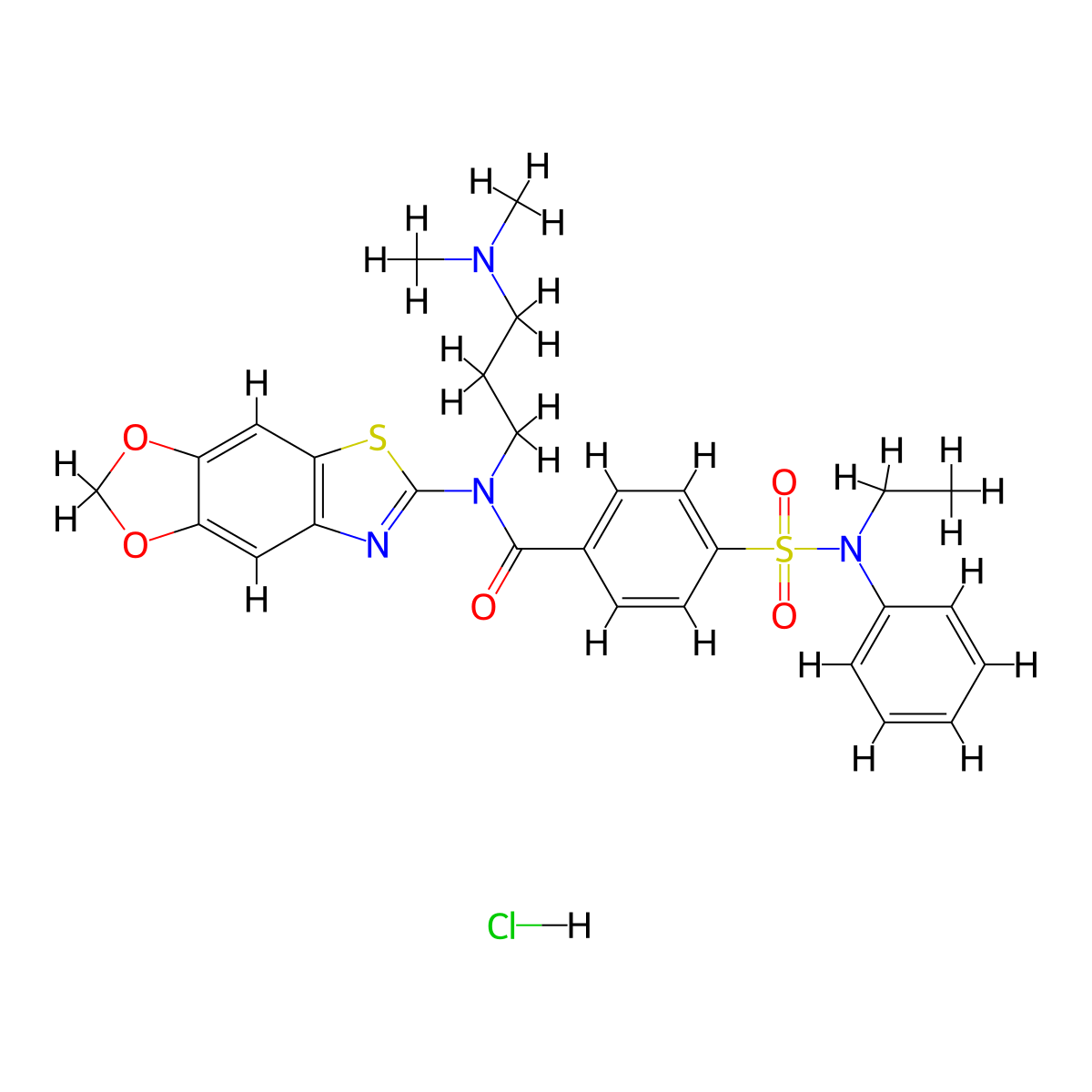 N-[3-(dimethylamino)propyl]-N-{4,6-dioxa-10-thia-12-azatricyclo[7.3.0.0^{3,7}]dodeca-1(9),2,7,11-tetraen-11-yl}-4-[ethyl(phenyl)sulfamoyl]benzamide hydrochloride molecular structure, CAS 1135209-09-4