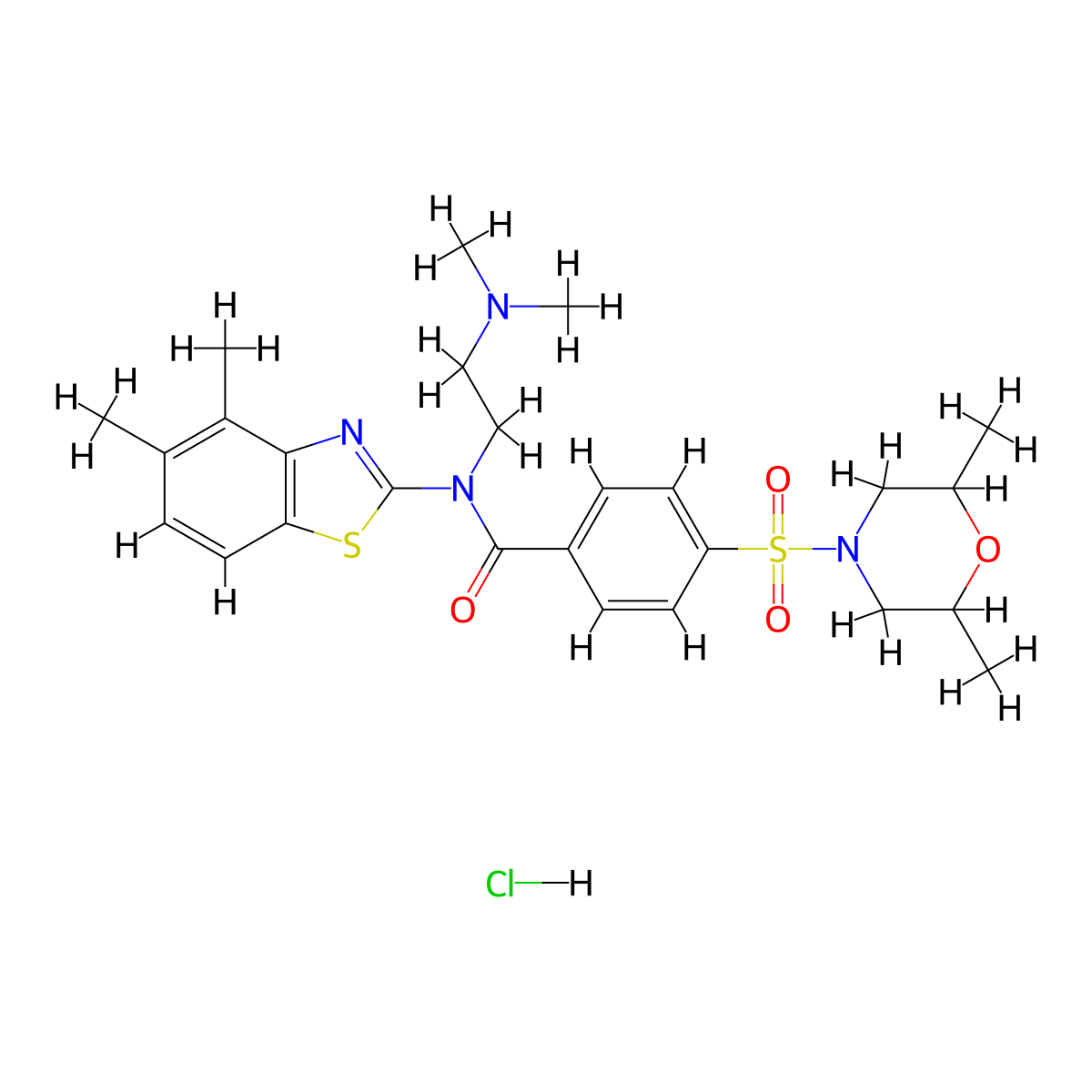 N-(4,5-dimethyl-1,3-benzothiazol-2-yl)-N-[2-(dimethylamino)ethyl]-4-[(2,6-dimethylmorpholin-4-yl)sulfonyl]benzamide hydrochloride molecular structure, CAS 1135209-46-9