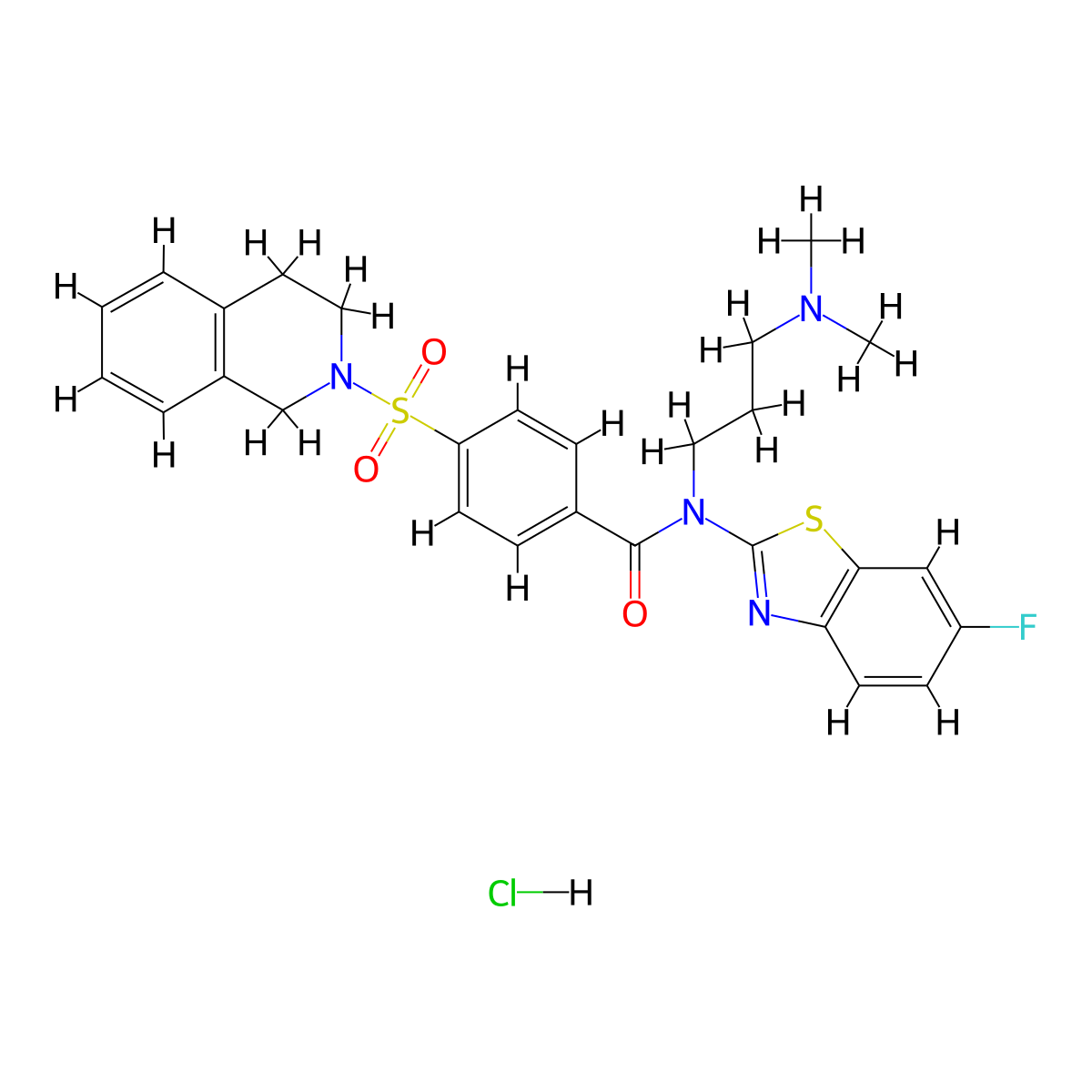 N-[3-(dimethylamino)propyl]-N-(6-fluoro-1,3-benzothiazol-2-yl)-4-(1,2,3,4-tetrahydroisoquinoline-2-sulfonyl)benzamide hydrochloride molecular structure, CAS 1135209-77-6
