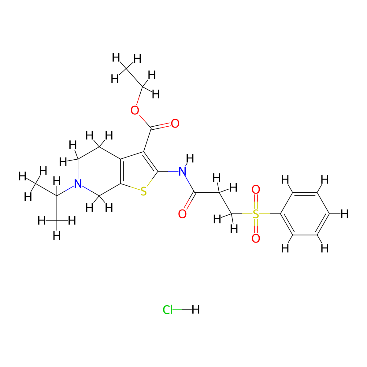 ethyl 2-[3-(benzenesulfonyl)propanamido]-6-(propan-2-yl)-4H,5H,6H,7H-thieno[2,3-c]pyridine-3-carboxylate hydrochloride molecular structure, CAS 1135210-25-1