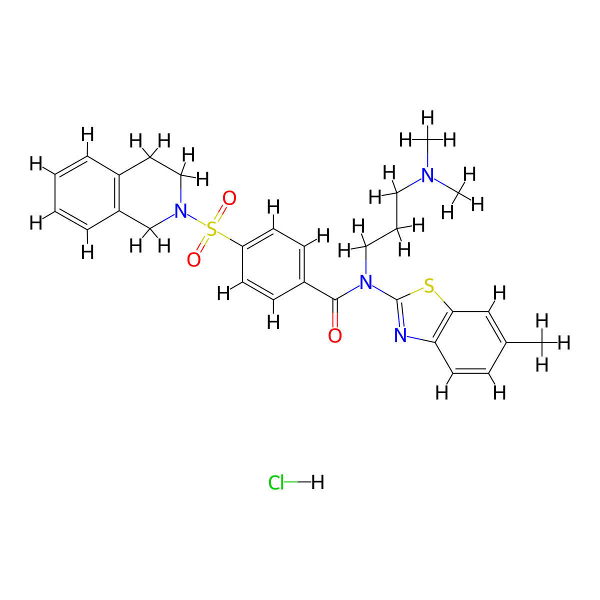 N-[3-(dimethylamino)propyl]-N-(6-methyl-1,3-benzothiazol-2-yl)-4-(1,2,3,4-tetrahydroisoquinoline-2-sulfonyl)benzamide hydrochloride molecular structure, CAS 1135210-45-5