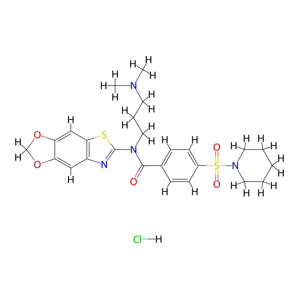 N-[3-(dimethylamino)propyl]-N-{4,6-dioxa-10-thia-12-azatricyclo[7.3.0.0^{3,7}]dodeca-1(9),2,7,11-tetraen-11-yl}-4-(piperidine-1-sulfonyl)benzamide hydrochloride molecular structure, CAS 1135210-54-6
