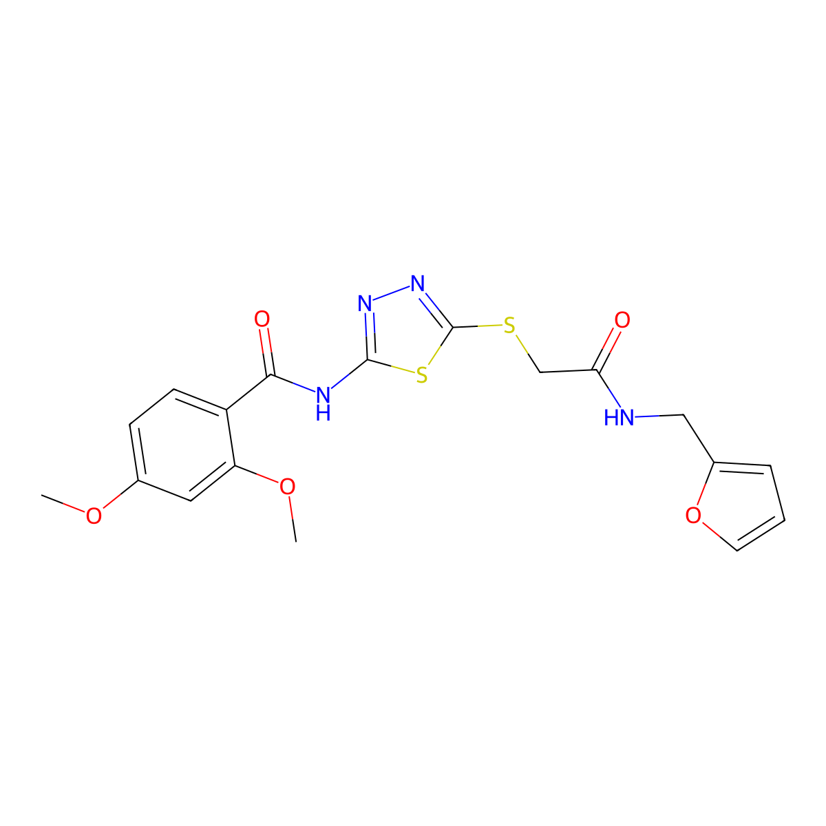 N-{5-[({[(furan-2-yl)methyl]carbamoyl}methyl)sulfanyl]-1,3,4-thiadiazol-2-yl}-2,4-dimethoxybenzamide molecular structure, CAS 1135210-82-0
