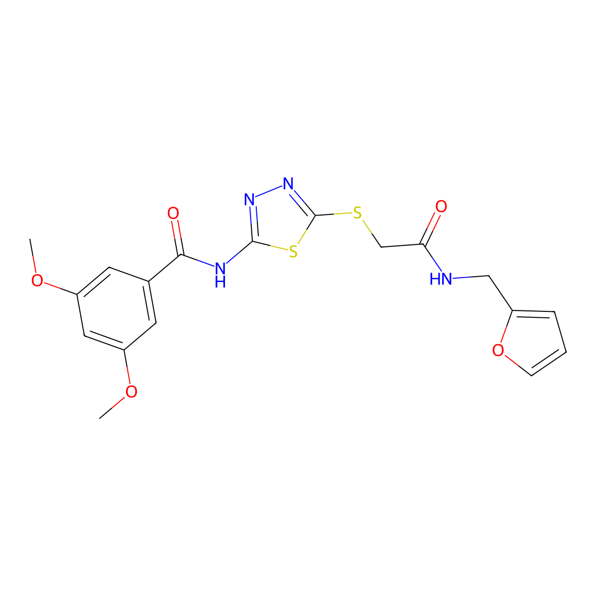N-{5-[({[(furan-2-yl)methyl]carbamoyl}methyl)sulfanyl]-1,3,4-thiadiazol-2-yl}-3,5-dimethoxybenzamide molecular structure, CAS 1135211-04-9
