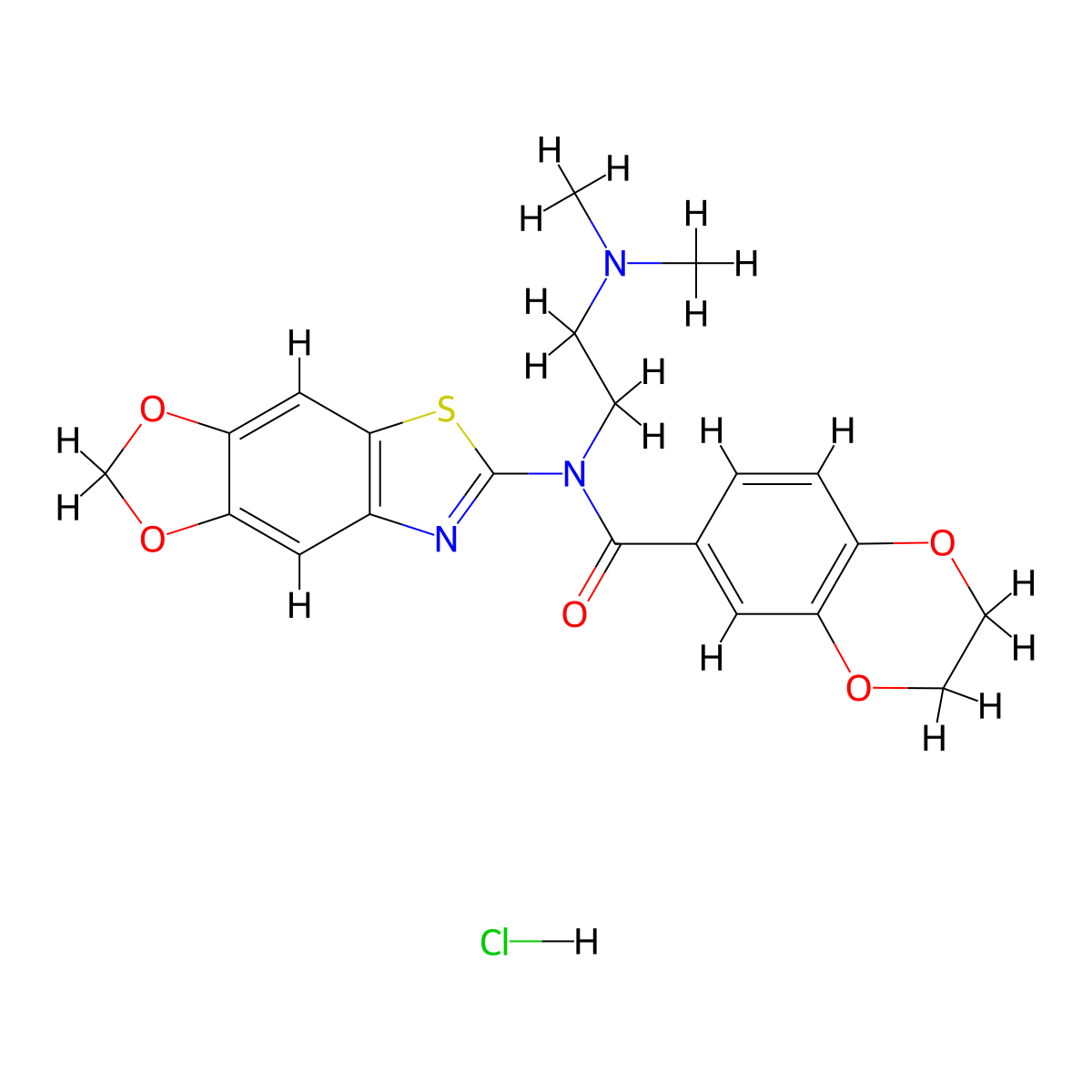 N-[2-(dimethylamino)ethyl]-N-{4,6-dioxa-10-thia-12-azatricyclo[7.3.0.0^{3,7}]dodeca-1(9),2,7,11-tetraen-11-yl}-2,3-dihydro-1,4-benzodioxine-6-carboxamide hydrochloride molecular structure, CAS 1135211-24-3