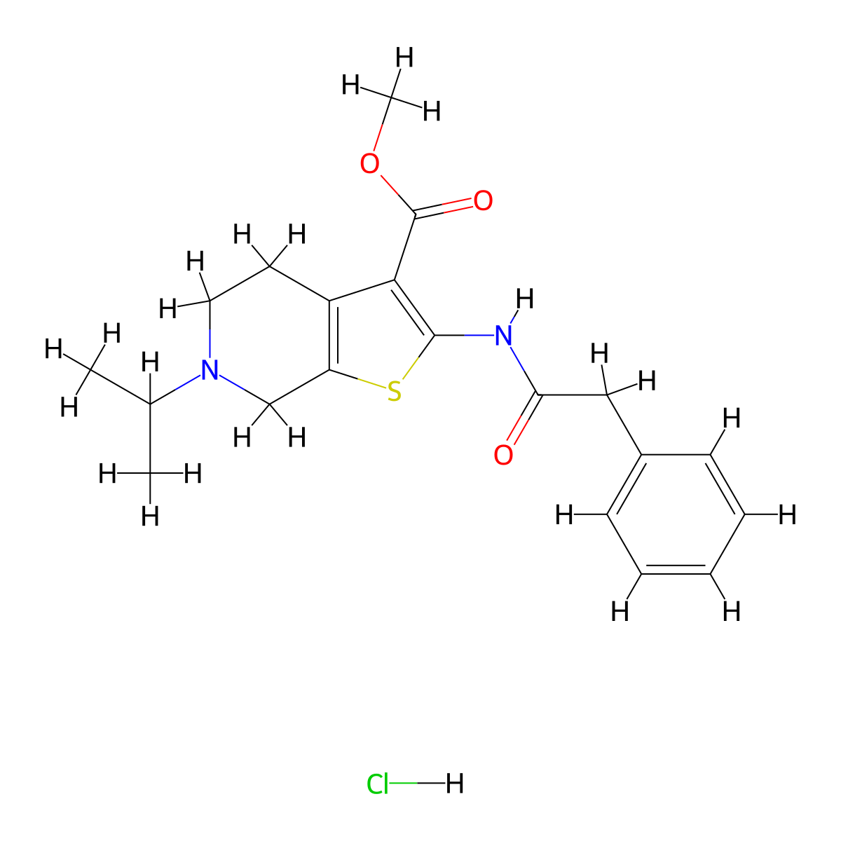 methyl 2-(2-phenylacetamido)-6-(propan-2-yl)-4H,5H,6H,7H-thieno[2,3-c]pyridine-3-carboxylate hydrochloride molecular structure, CAS 1135212-09-7