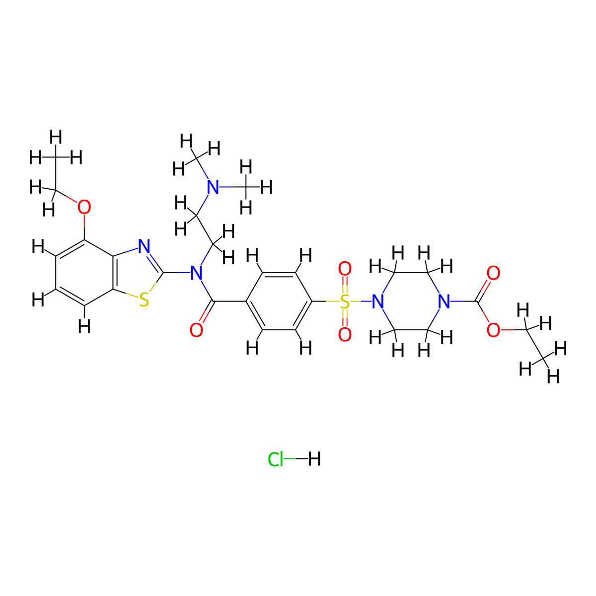 Ethyl 4-(4-{[2-(dimethylamino)ethyl](4-ethoxy-1,3-benzothiazol-2-YL)carbamoyl}benzenesulfonyl)piperazine-1-carboxylate hydrochloride molecular structure, CAS 1135212-46-2
