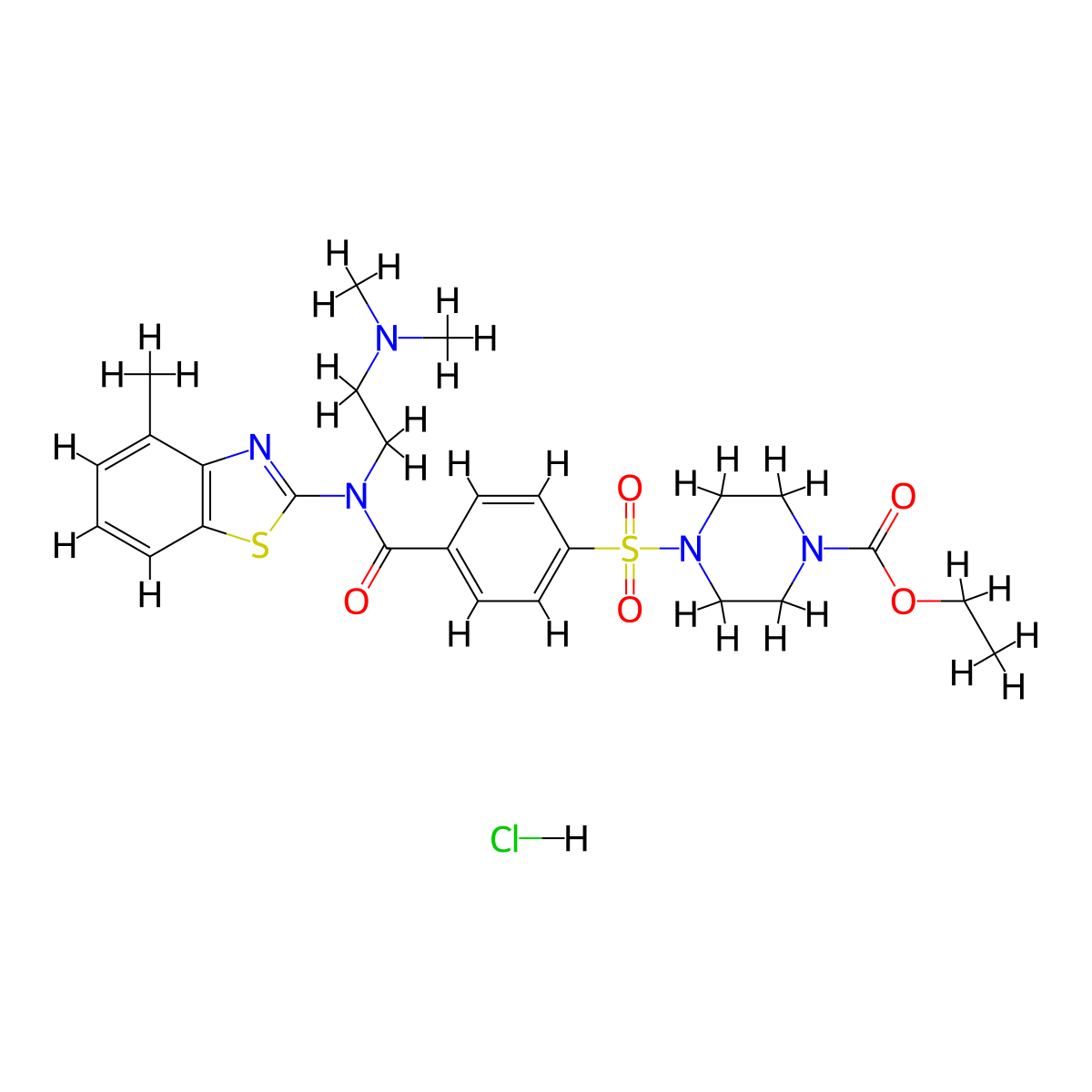Ethyl 4-(4-{[2-(dimethylamino)ethyl](4-methyl-1,3-benzothiazol-2-YL)carbamoyl}benzenesulfonyl)piperazine-1-carboxylate hydrochloride molecular structure, CAS 1135212-77-9