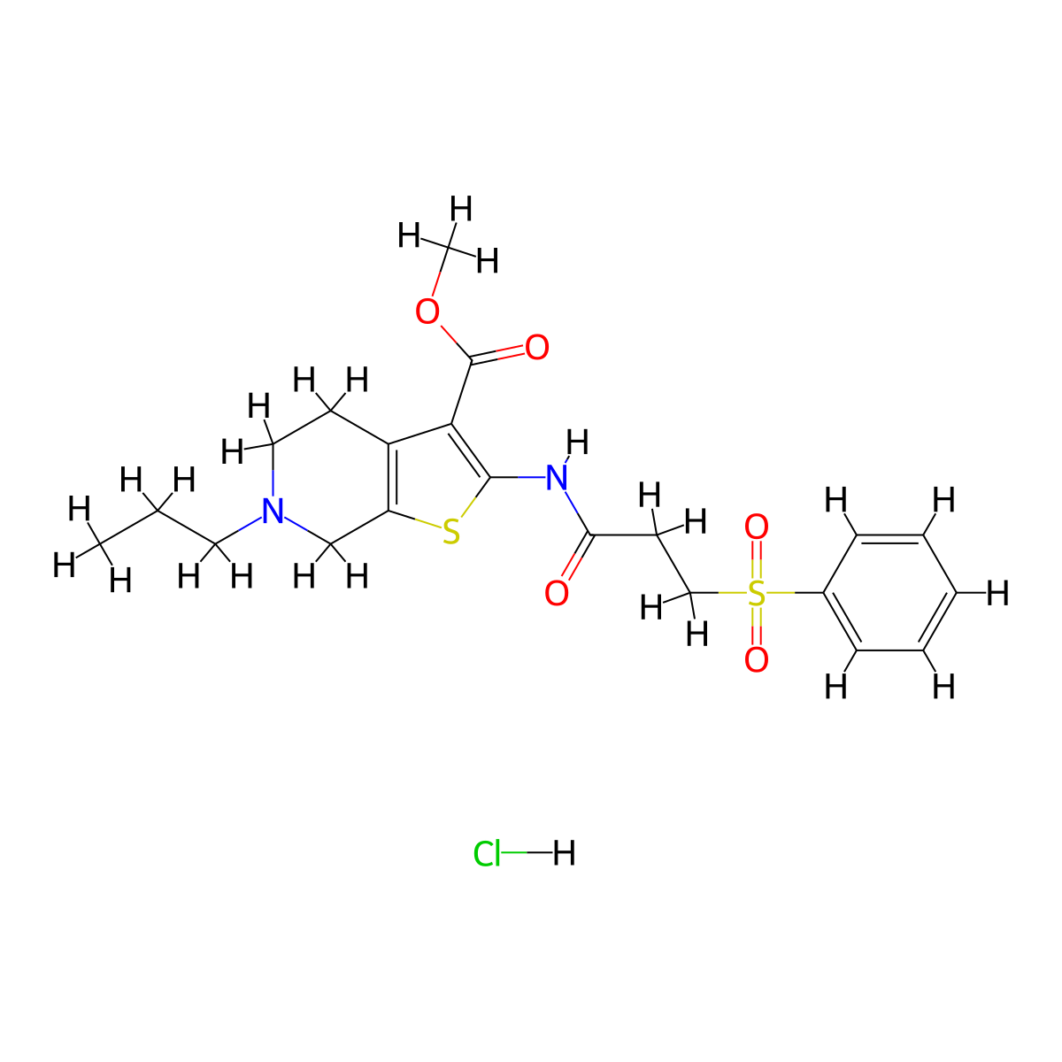 methyl 2-[3-(benzenesulfonyl)propanamido]-6-propyl-4H,5H,6H,7H-thieno[2,3-c]pyridine-3-carboxylate hydrochloride molecular structure, CAS 1135213-19-2