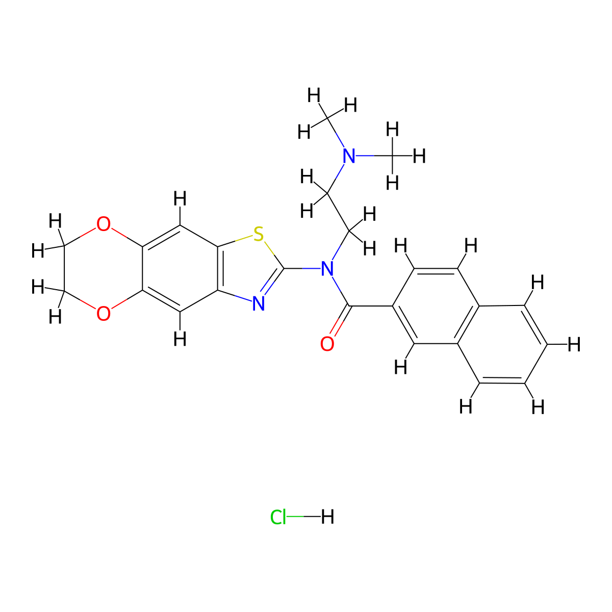 N-[2-(dimethylamino)ethyl]-N-{10,13-dioxa-4-thia-6-azatricyclo[7.4.0.0^{3,7}]trideca-1,3(7),5,8-tetraen-5-yl}naphthalene-2-carboxamide hydrochloride molecular structure, CAS 1135213-20-5
