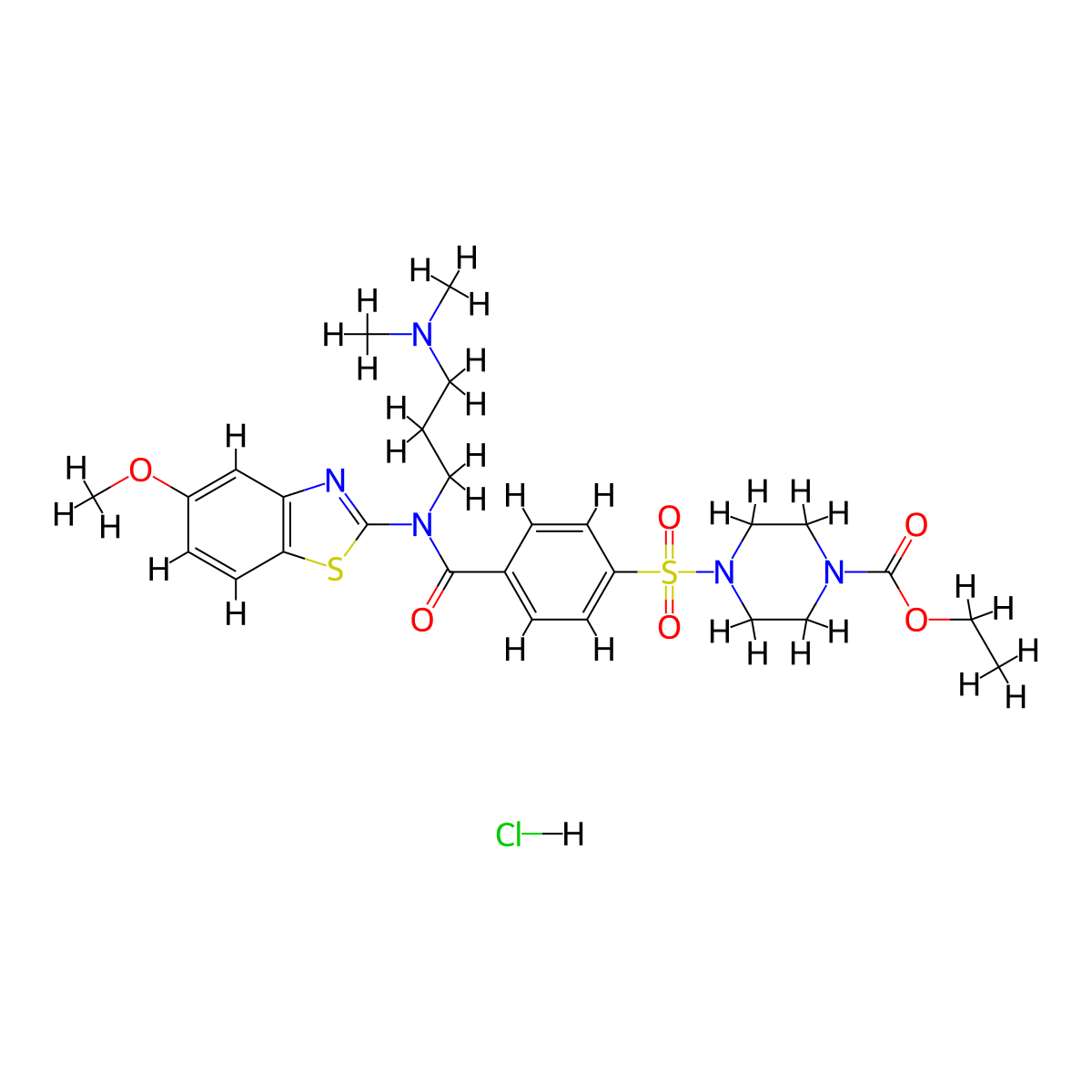 Ethyl 4-(4-{[3-(dimethylamino)propyl](5-methoxy-1,3-benzothiazol-2-YL)carbamoyl}benzenesulfonyl)piperazine-1-carboxylate hydrochloride molecular structure, CAS 1135215-09-6