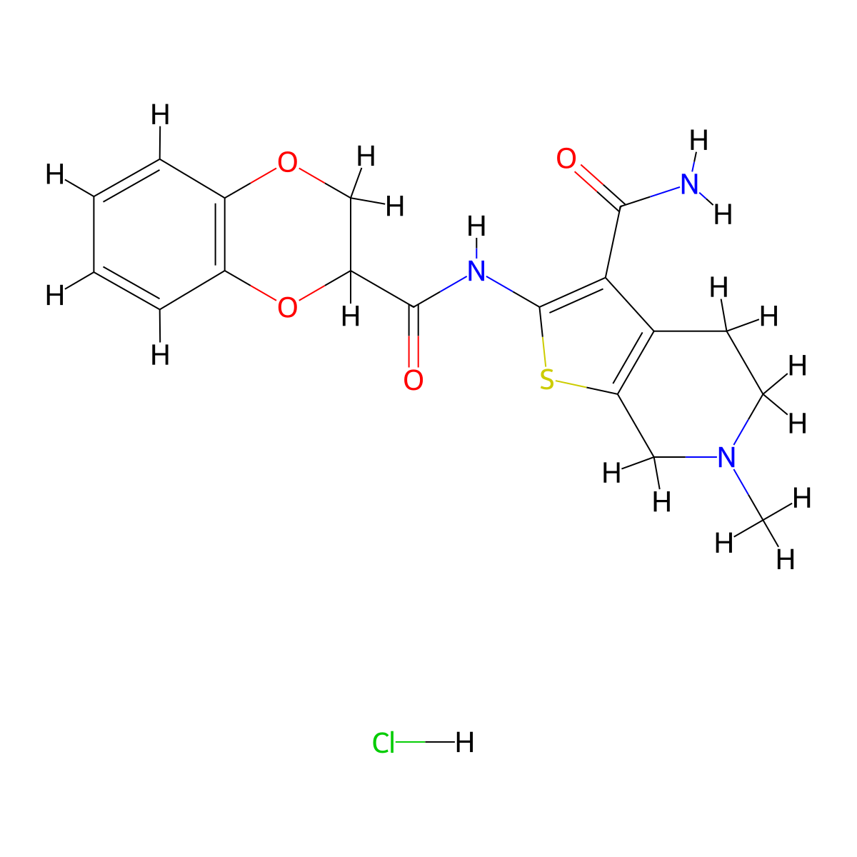 2-(2,3-dihydro-1,4-benzodioxine-2-amido)-6-methyl-4H,5H,6H,7H-thieno[2,3-c]pyridine-3-carboxamide hydrochloride molecular structure, CAS 1135216-18-0