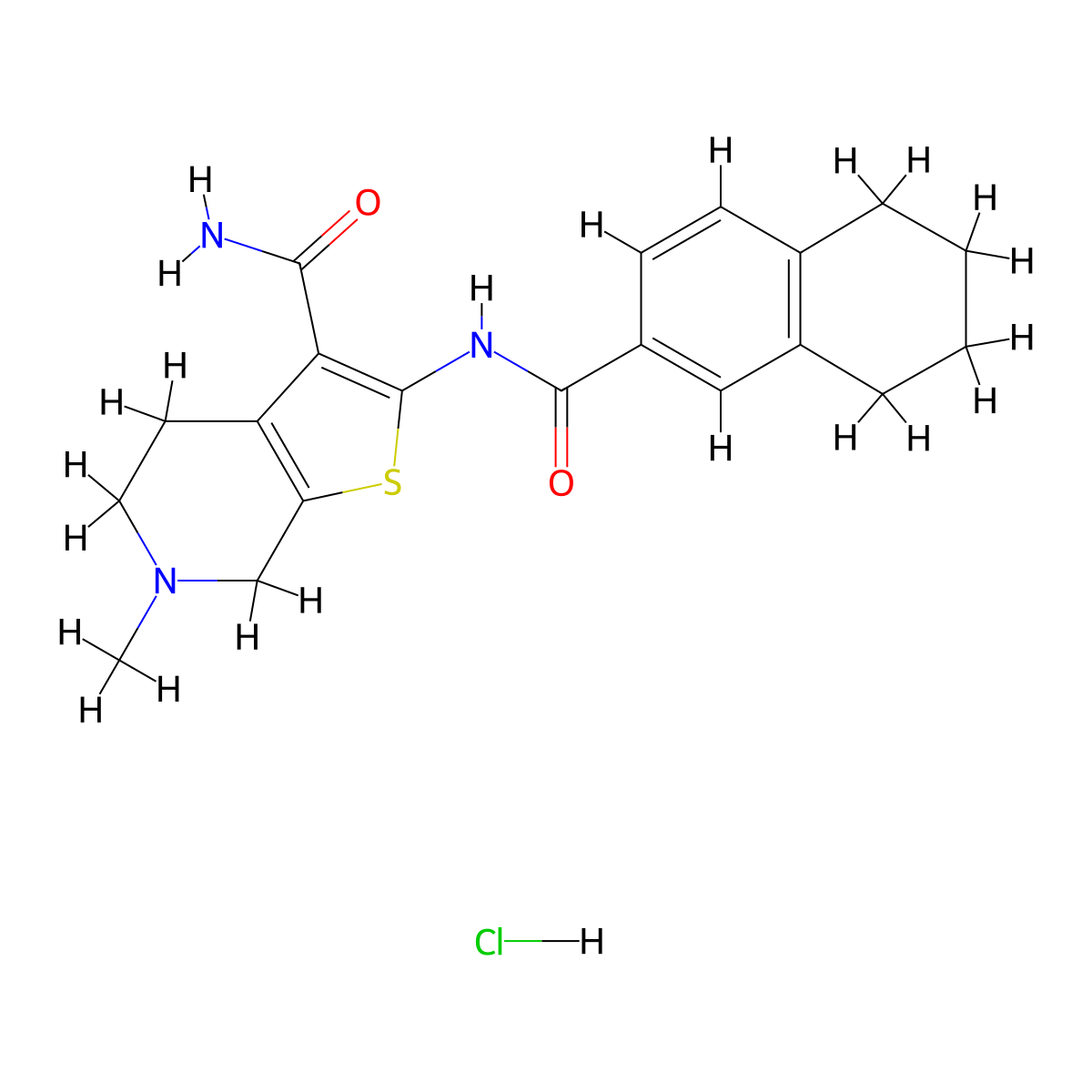 6-Methyl-2-(5,6,7,8-tetrahydronaphthalene-2-carboxamido)-4,5,6,7-tetrahydrothieno[2,3-c]pyridine-3-carboxamide hydrochloride molecular structure, CAS 1135216-25-9