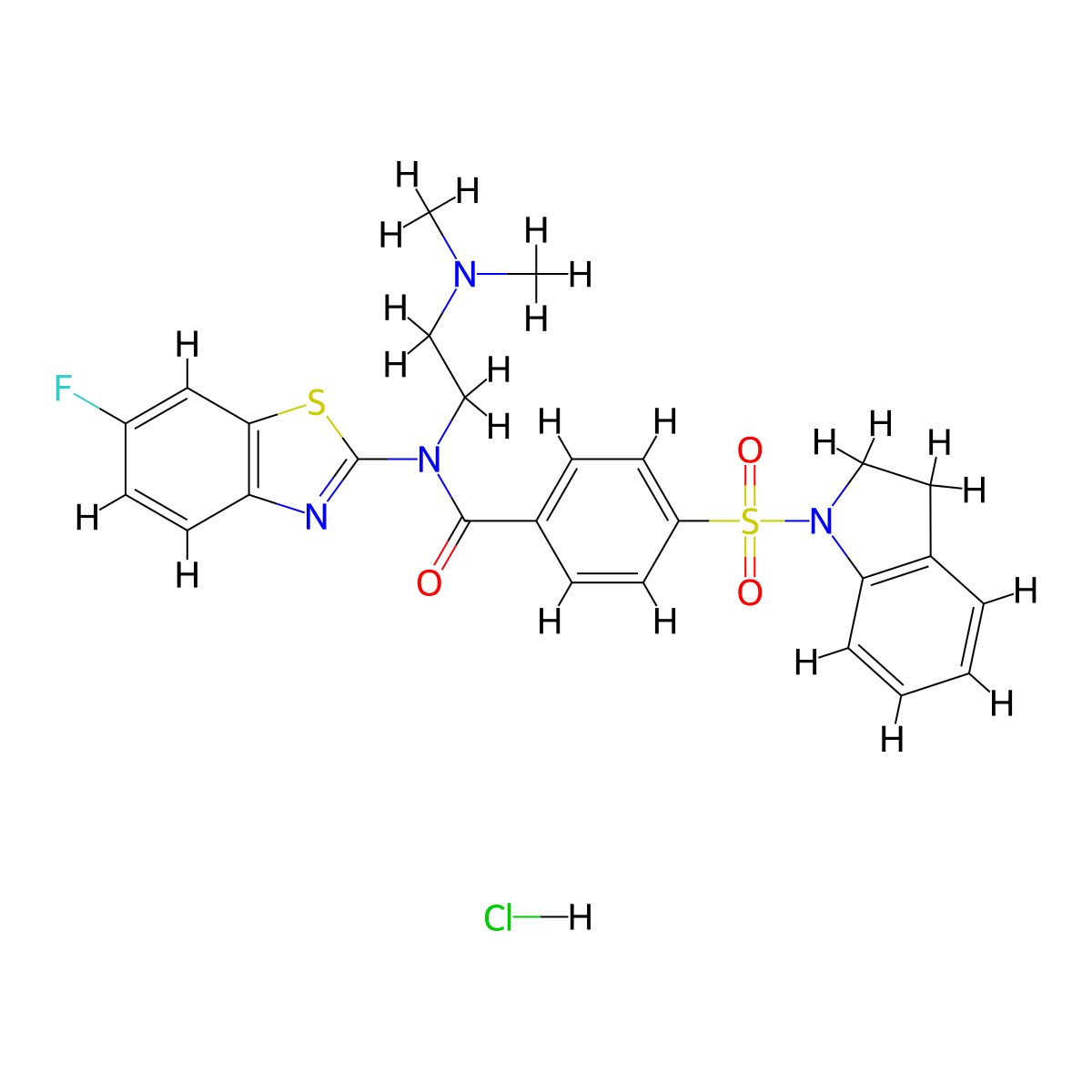 4-(2,3-dihydro-1H-indole-1-sulfonyl)-N-[2-(dimethylamino)ethyl]-N-(6-fluoro-1,3-benzothiazol-2-yl)benzamide hydrochloride molecular structure, CAS 1135216-29-3