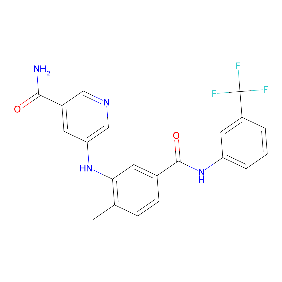 5-((2-Methyl-5-((3-(trifluoromethyl)phenyl)carbamoyl)phenyl)amino)pyridine-3-carboxamide molecular structure, CAS 1135219-23-6