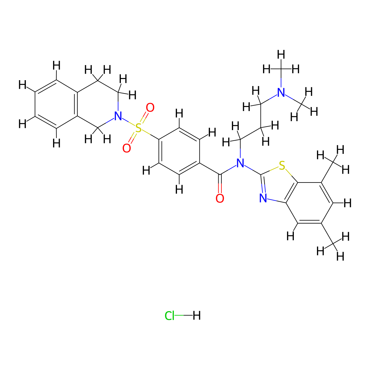 N-(5,7-dimethyl-1,3-benzothiazol-2-yl)-N-[3-(dimethylamino)propyl]-4-(1,2,3,4-tetrahydroisoquinoline-2-sulfonyl)benzamide hydrochloride molecular structure, CAS 1135221-22-5