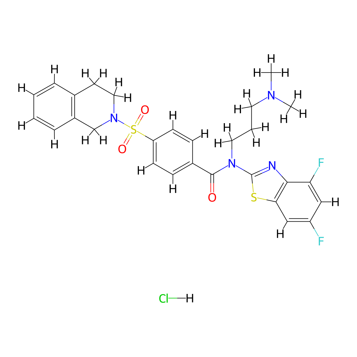 N-(4,6-difluoro-1,3-benzothiazol-2-yl)-N-[3-(dimethylamino)propyl]-4-(1,2,3,4-tetrahydroisoquinoline-2-sulfonyl)benzamide hydrochloride molecular structure, CAS 1135221-30-5
