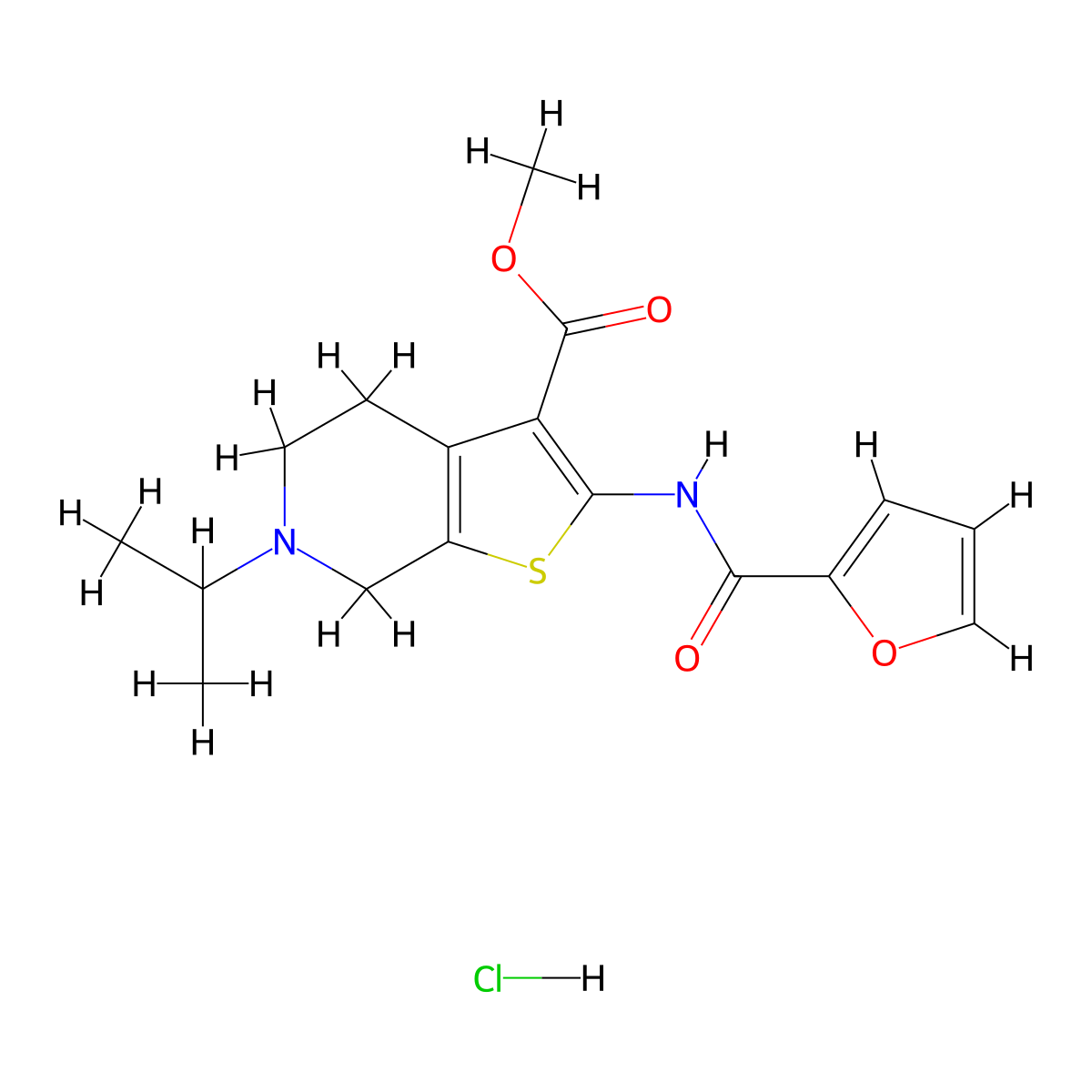 methyl 2-(furan-2-amido)-6-(propan-2-yl)-4H,5H,6H,7H-thieno[2,3-c]pyridine-3-carboxylate hydrochloride molecular structure, CAS 1135224-01-9