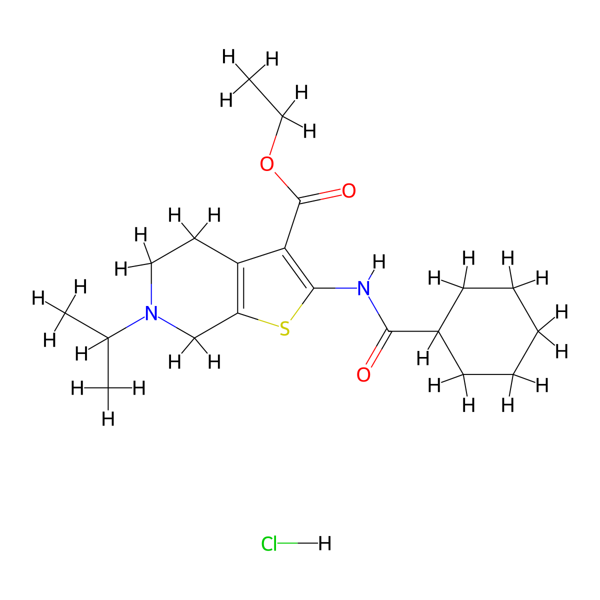 ethyl 2-cyclohexaneamido-6-(propan-2-yl)-4H,5H,6H,7H-thieno[2,3-c]pyridine-3-carboxylate hydrochloride molecular structure, CAS 1135225-55-6