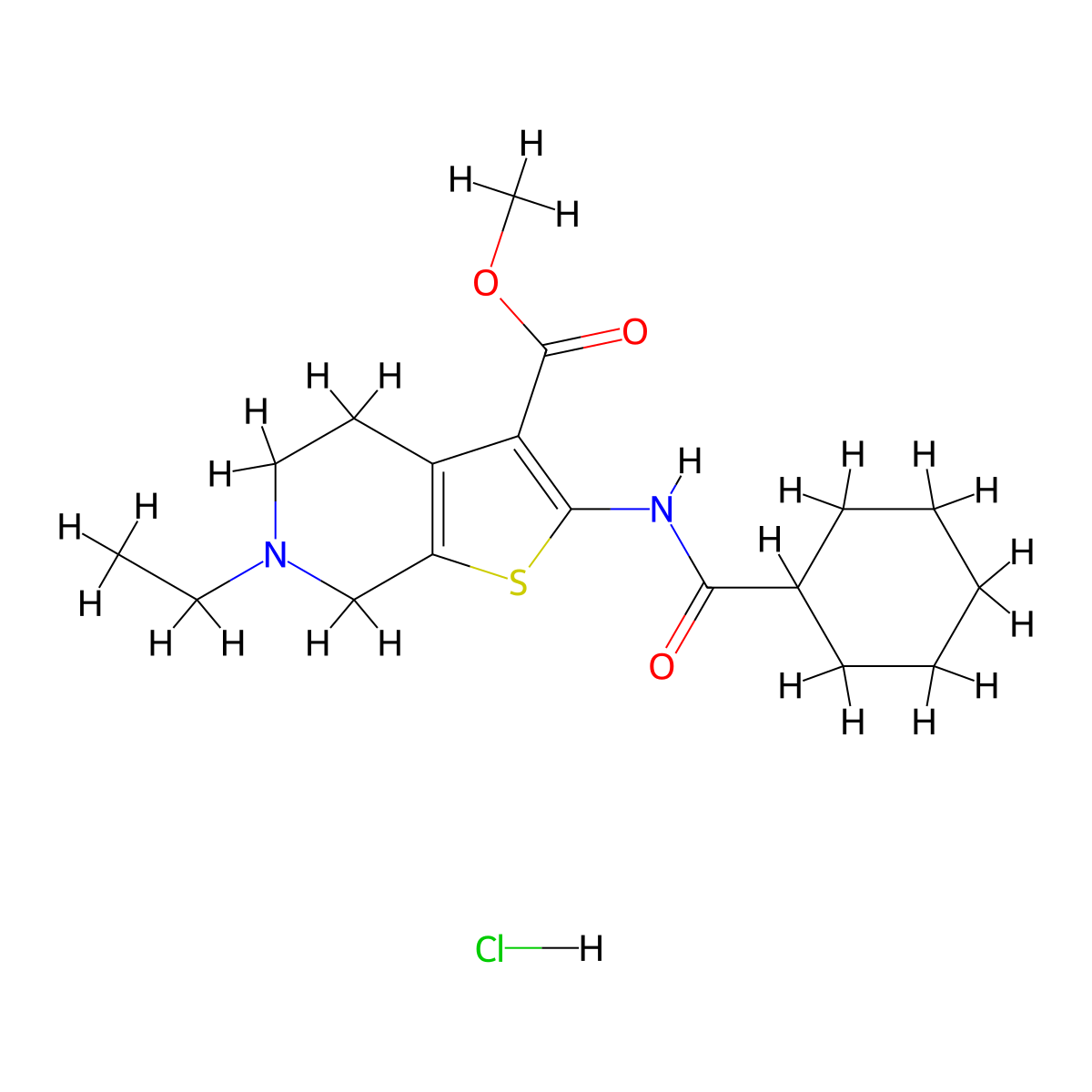 methyl 2-cyclohexaneamido-6-ethyl-4H,5H,6H,7H-thieno[2,3-c]pyridine-3-carboxylate hydrochloride molecular structure, CAS 1135225-77-2