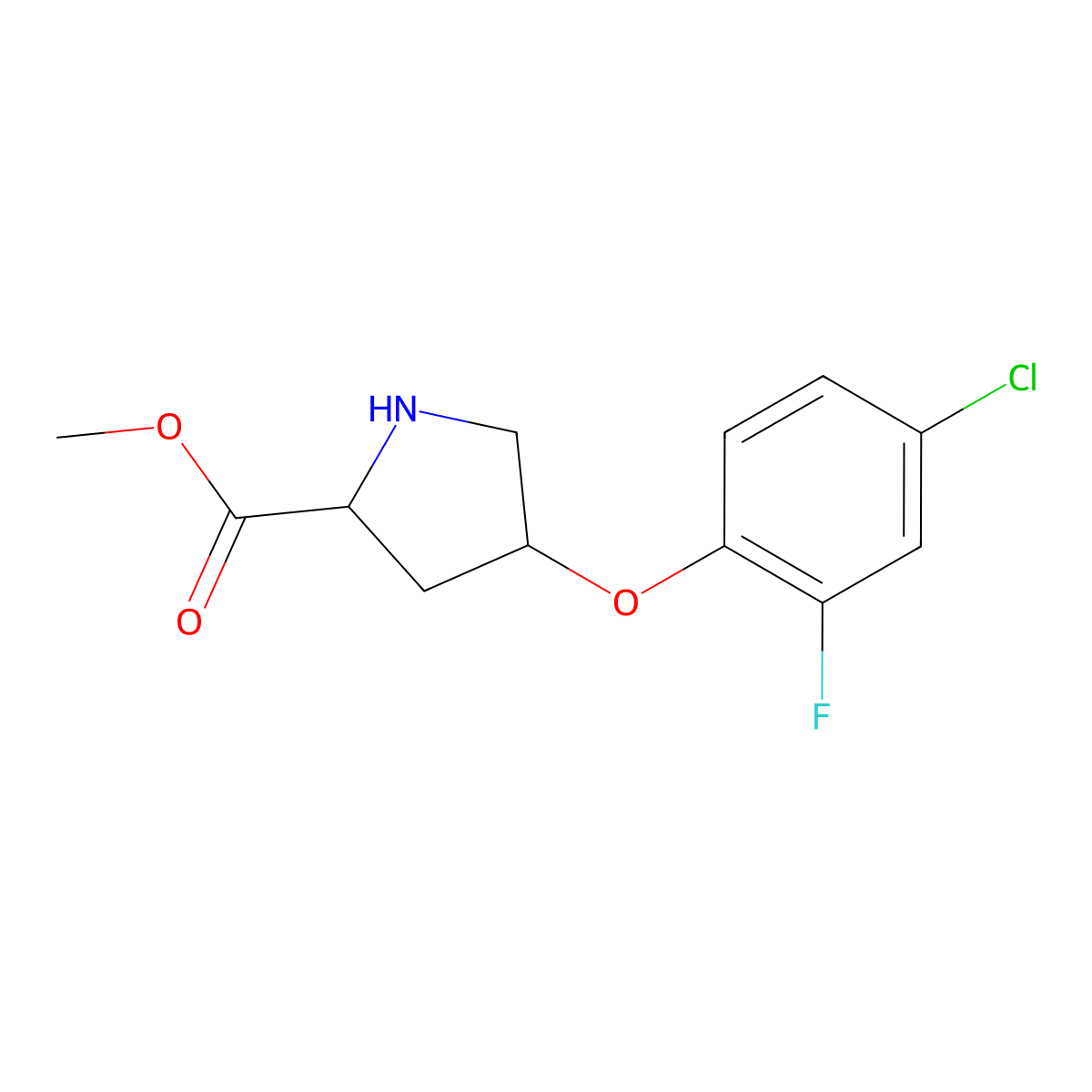 Methyl (2S,4S)-4-(4-chloro-2-fluorophenoxy)-2-pyrrolidinecarboxylate molecular structure, CAS 1135225-98-7