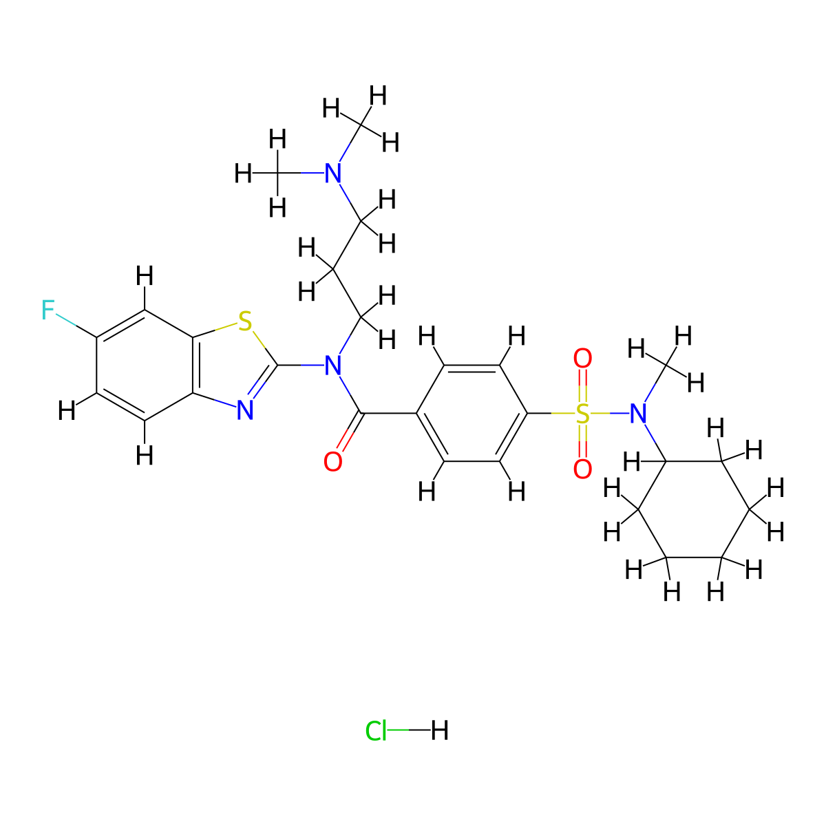 4-[Cyclohexyl(methyl)sulfamoyl]-N-[3-(dimethylamino)propyl]-N-(6-fluoro-1,3-benzothiazol-2-YL)benzamide hydrochloride molecular structure, CAS 1135226-08-2
