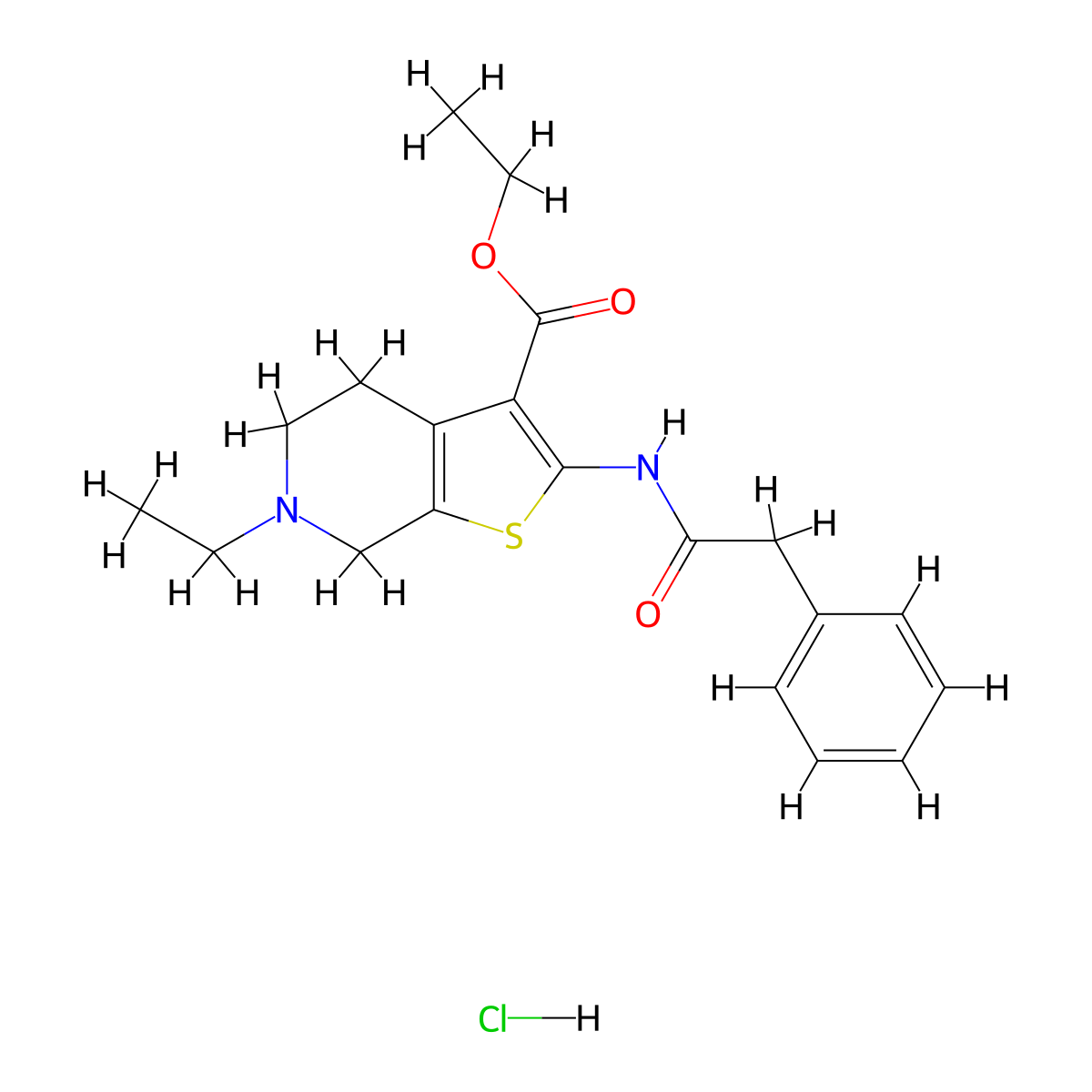 Ethyl 6-ethyl-2-(2-phenylacetamido)-4,5,6,7-tetrahydrothieno[2,3-c]pyridine-3-carboxylate hydrochloride molecular structure, CAS 1135226-48-0