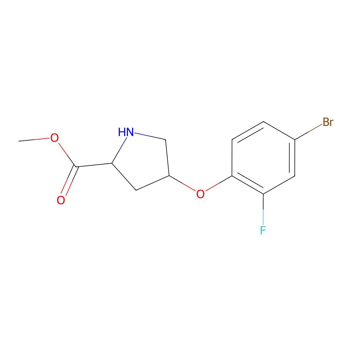 Methyl (2S,4S)-4-(4-bromo-2-fluorophenoxy)-2-pyrrolidinecarboxylate molecular structure, CAS 1135226-72-0