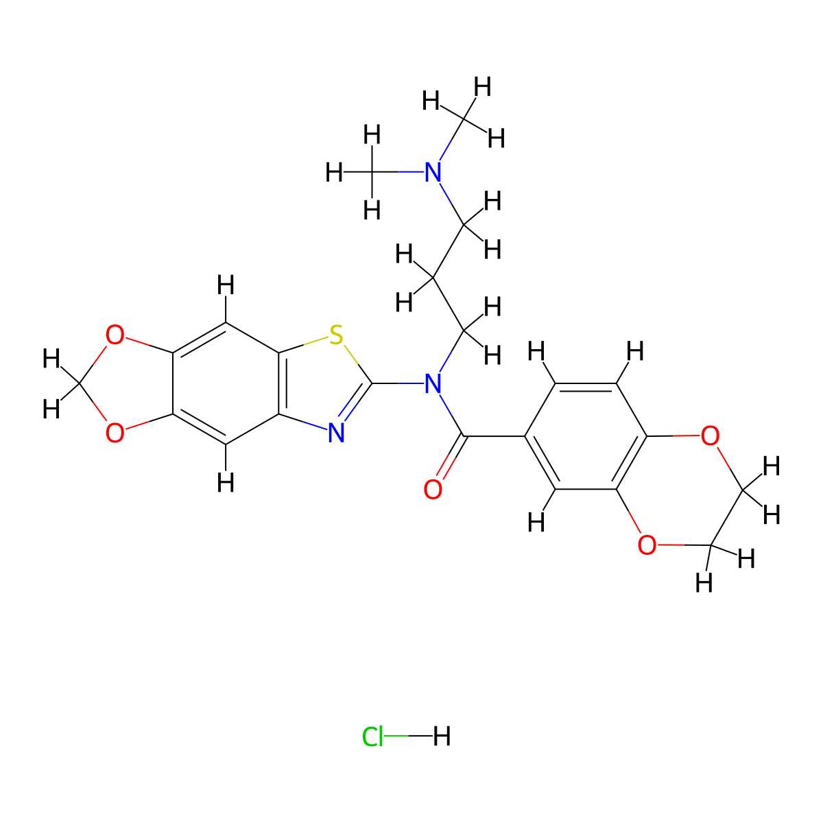 N-[3-(dimethylamino)propyl]-N-{4,6-dioxa-10-thia-12-azatricyclo[7.3.0.0^{3,7}]dodeca-1(9),2,7,11-tetraen-11-yl}-2,3-dihydro-1,4-benzodioxine-6-carboxamide hydrochloride molecular structure, CAS 1135226-82-2