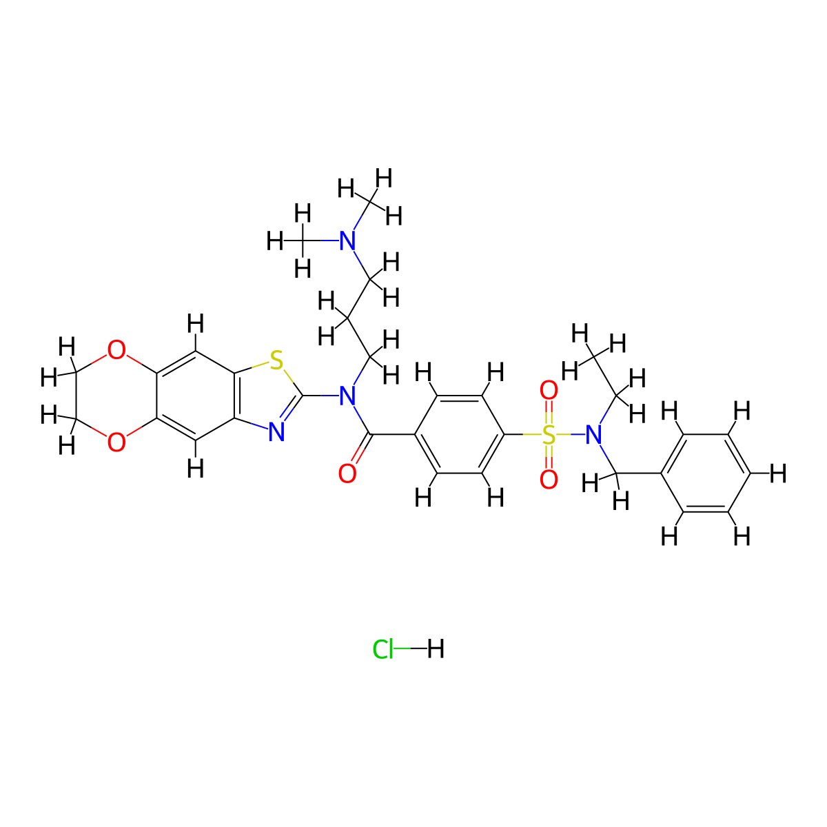 4-[benzyl(ethyl)sulfamoyl]-N-[3-(dimethylamino)propyl]-N-{10,13-dioxa-4-thia-6-azatricyclo[7.4.0.0^{3,7}]trideca-1,3(7),5,8-tetraen-5-yl}benzamide hydrochloride molecular structure, CAS 1135227-03-0