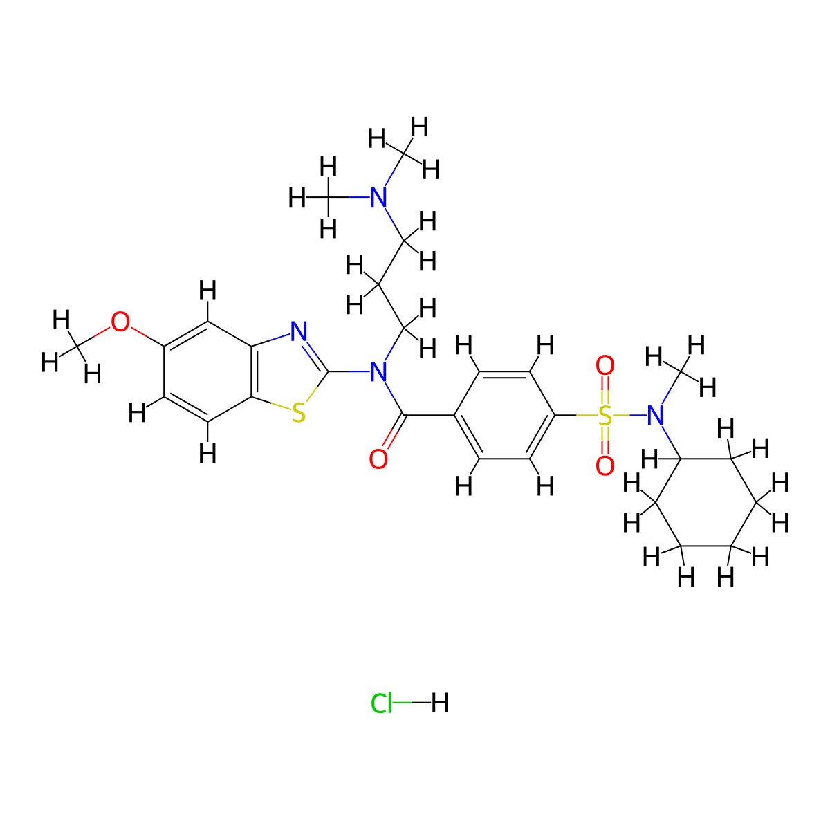 4-[Cyclohexyl(methyl)sulfamoyl]-N-[3-(dimethylamino)propyl]-N-(5-methoxy-1,3-benzothiazol-2-YL)benzamide hydrochloride molecular structure, CAS 1135227-17-6