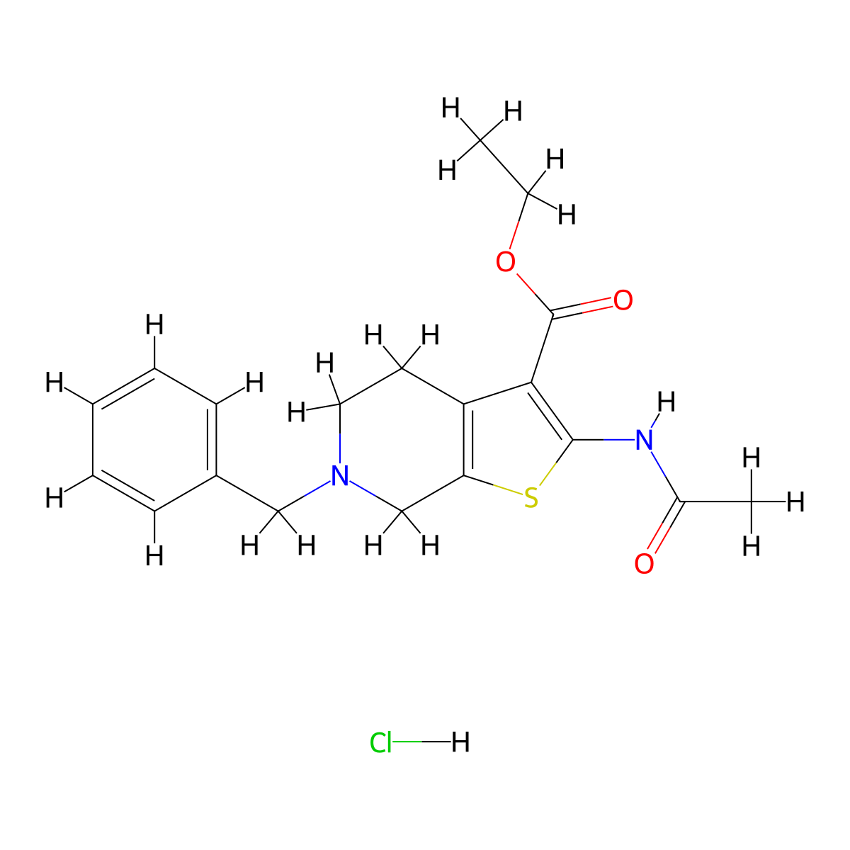 ethyl 6-benzyl-2-acetamido-4H,5H,6H,7H-thieno[2,3-c]pyridine-3-carboxylate hydrochloride molecular structure, CAS 1135227-18-7