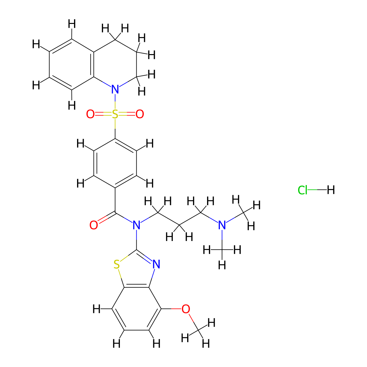 N-[3-(dimethylamino)propyl]-N-(4-methoxy-1,3-benzothiazol-2-yl)-4-(1,2,3,4-tetrahydroquinoline-1-sulfonyl)benzamide hydrochloride molecular structure, CAS 1135227-91-6