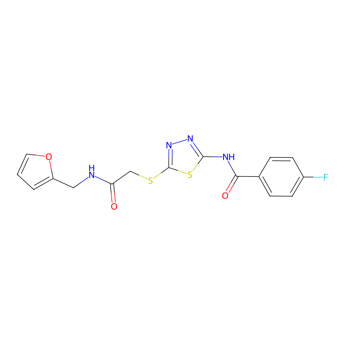 4-fluoro-N-{5-[({[(furan-2-yl)methyl]carbamoyl}methyl)sulfanyl]-1,3,4-thiadiazol-2-yl}benzamide molecular structure, CAS 1135228-14-6