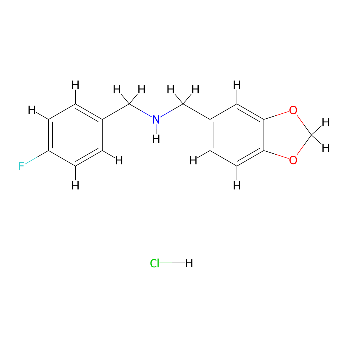 Benzo[1,3]dioxol-5-ylmethyl-(4-fluoro-benzyl)-amine hydrochloride molecular structure, CAS 1135233-49-6