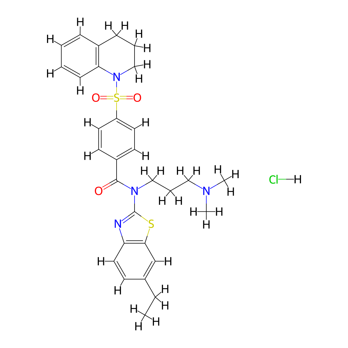 N-[3-(dimethylamino)propyl]-N-(6-ethyl-1,3-benzothiazol-2-yl)-4-(1,2,3,4-tetrahydroquinoline-1-sulfonyl)benzamide hydrochloride molecular structure, CAS 1135235-72-1