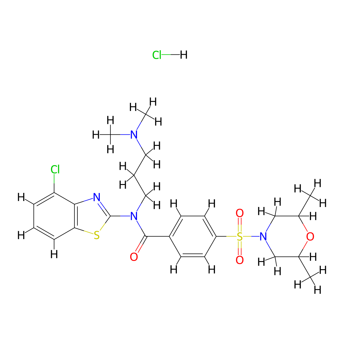 N-(4-chloro-1,3-benzothiazol-2-yl)-N-[3-(dimethylamino)propyl]-4-[(2,6-dimethylmorpholin-4-yl)sulfonyl]benzamide hydrochloride molecular structure, CAS 1135236-49-5