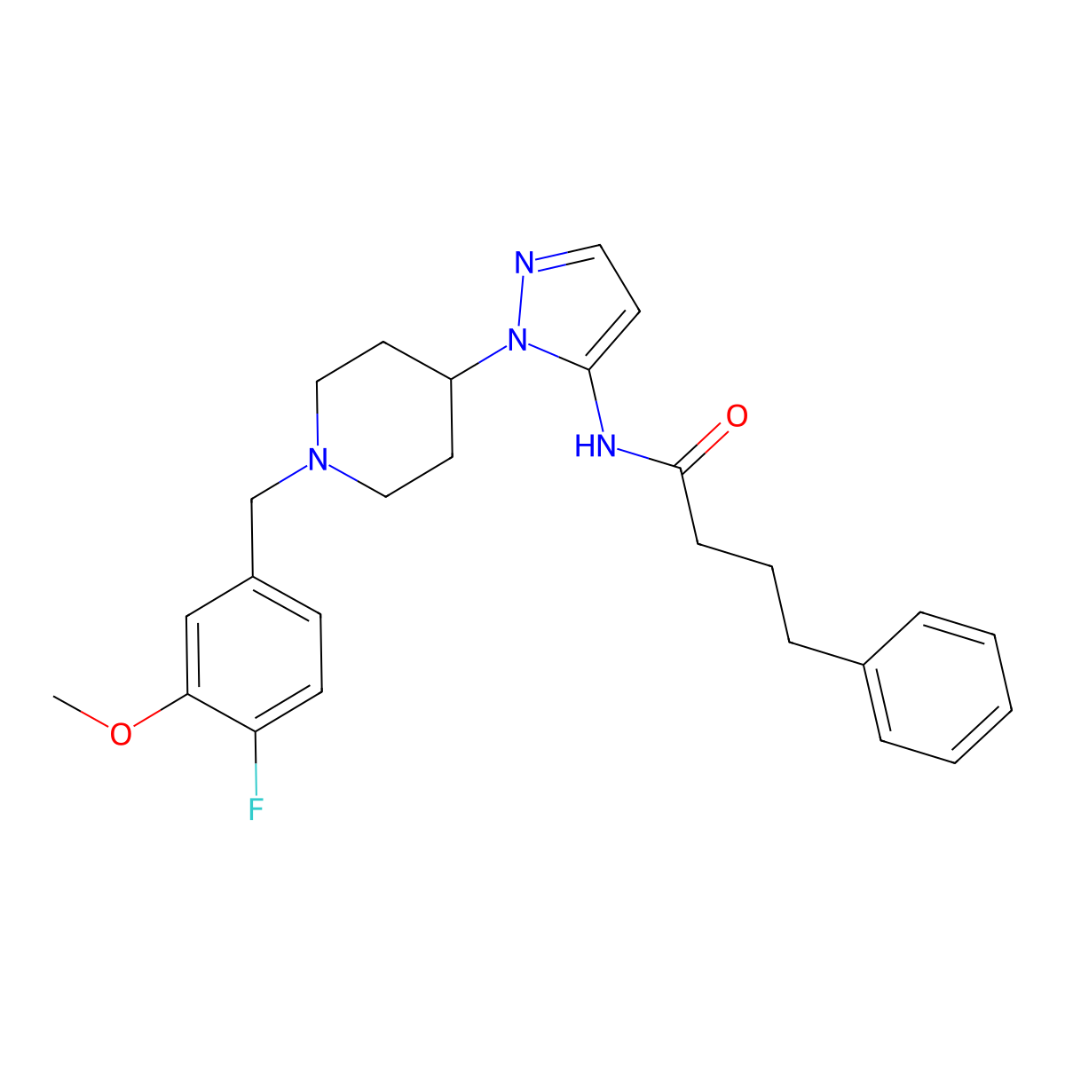 N-[2-[1-[(4-fluoro-3-methoxyphenyl)methyl]piperidin-4-yl]pyrazol-3-yl]-4-phenylbutanamide molecular structure, CAS 1135253-11-0
